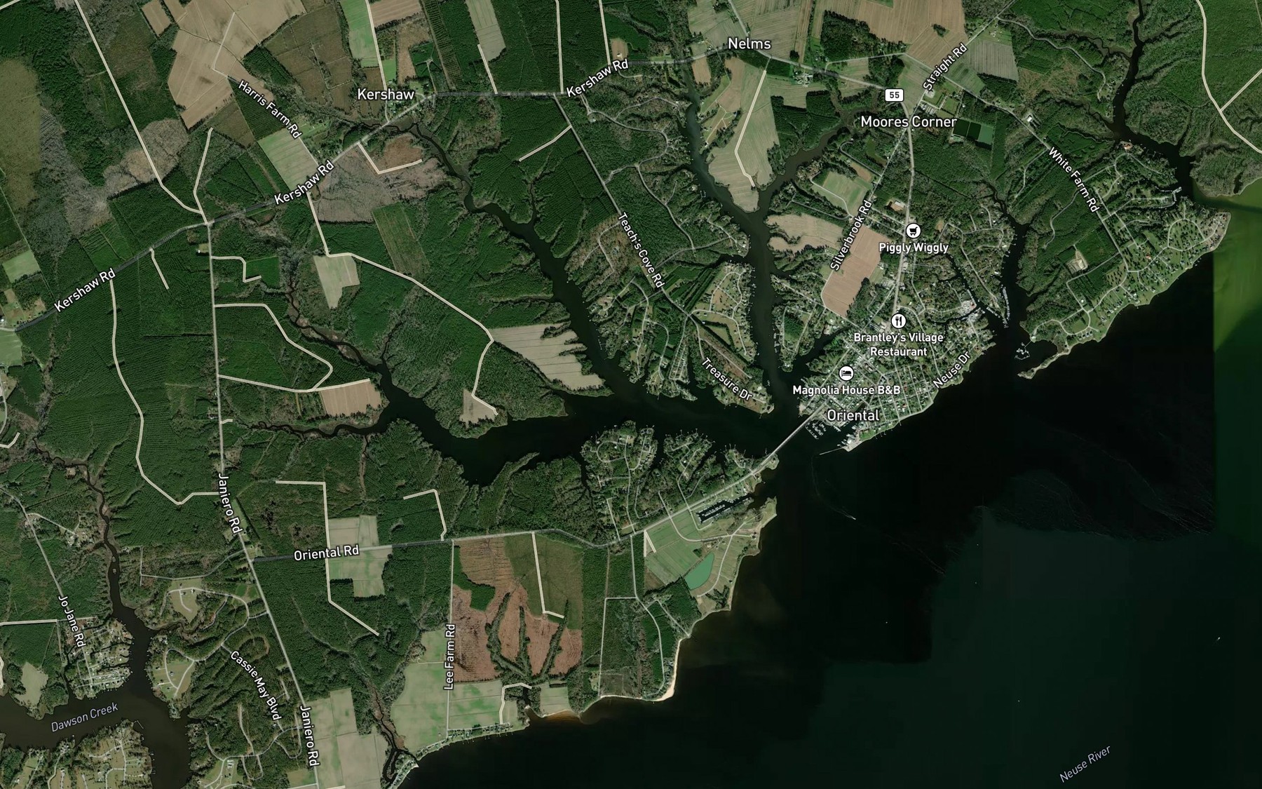 Satellite map of the Kershaw Creek