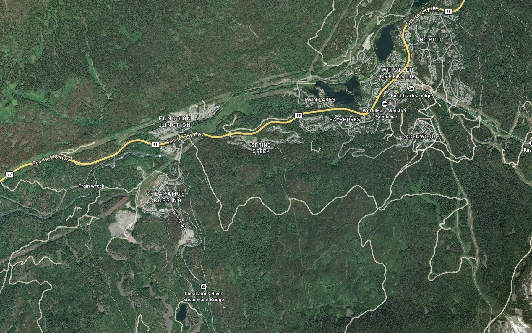 Satellite map of the Alpha Creek