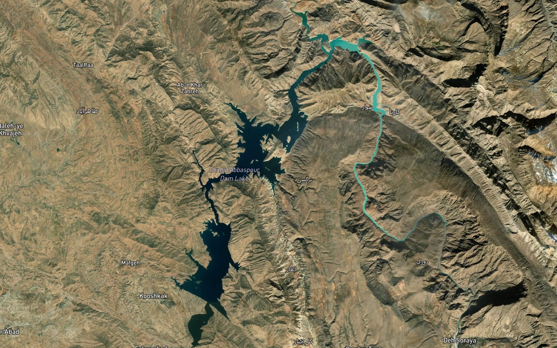 Satellite map of the Daryacheh-ye Sadd-e Shahid `Abbaspur