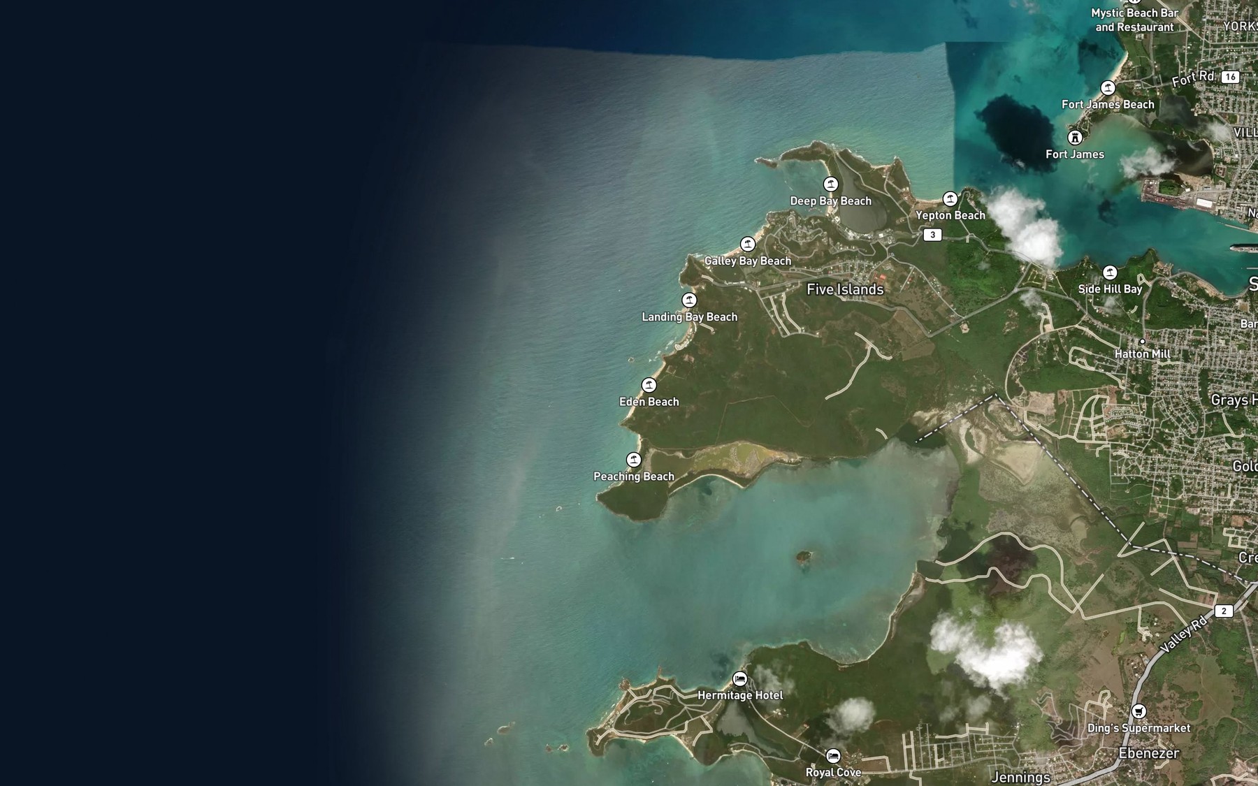 Satellite map of the Hawks Bill Bay