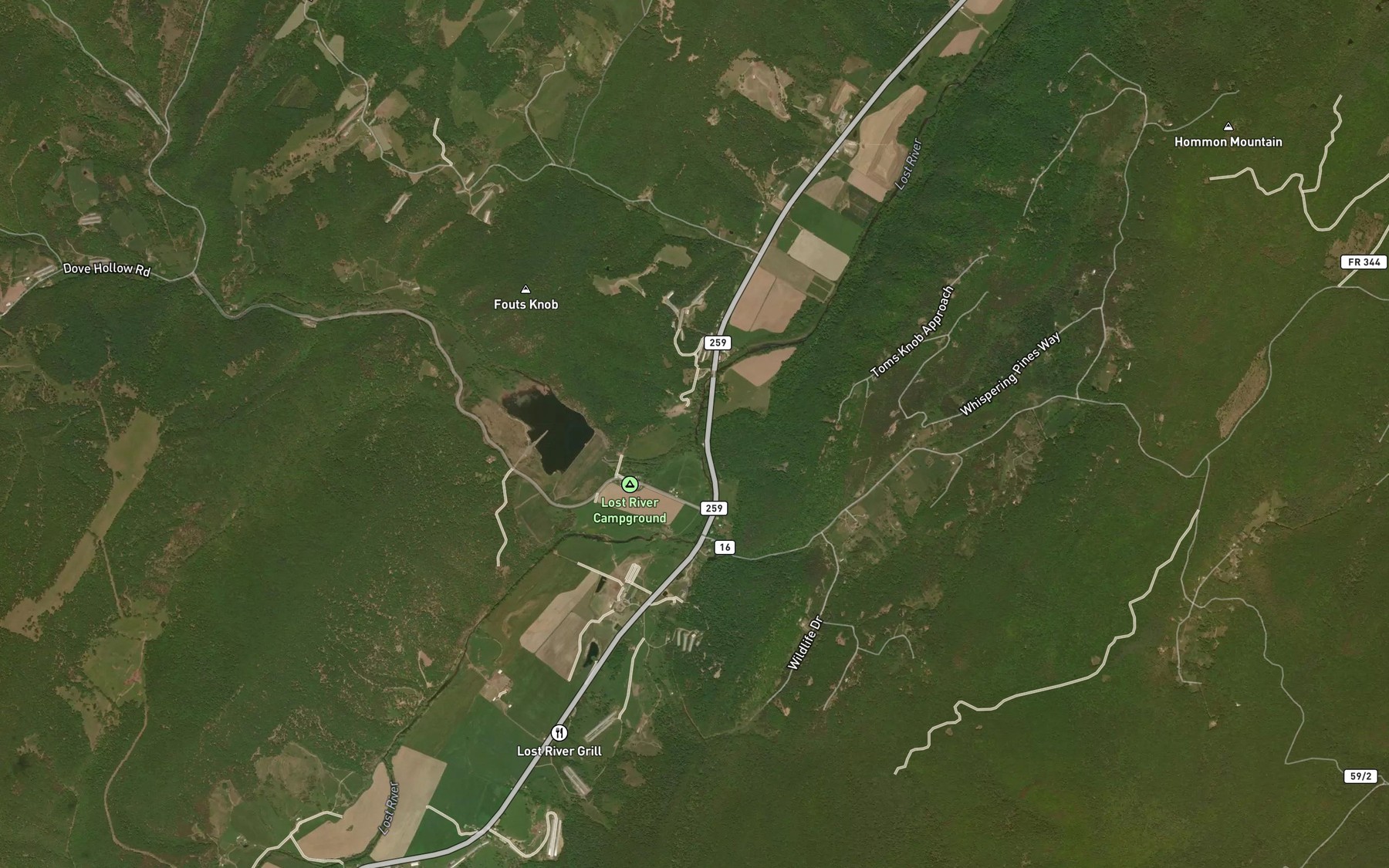 Satellite map of the Kimsey Run