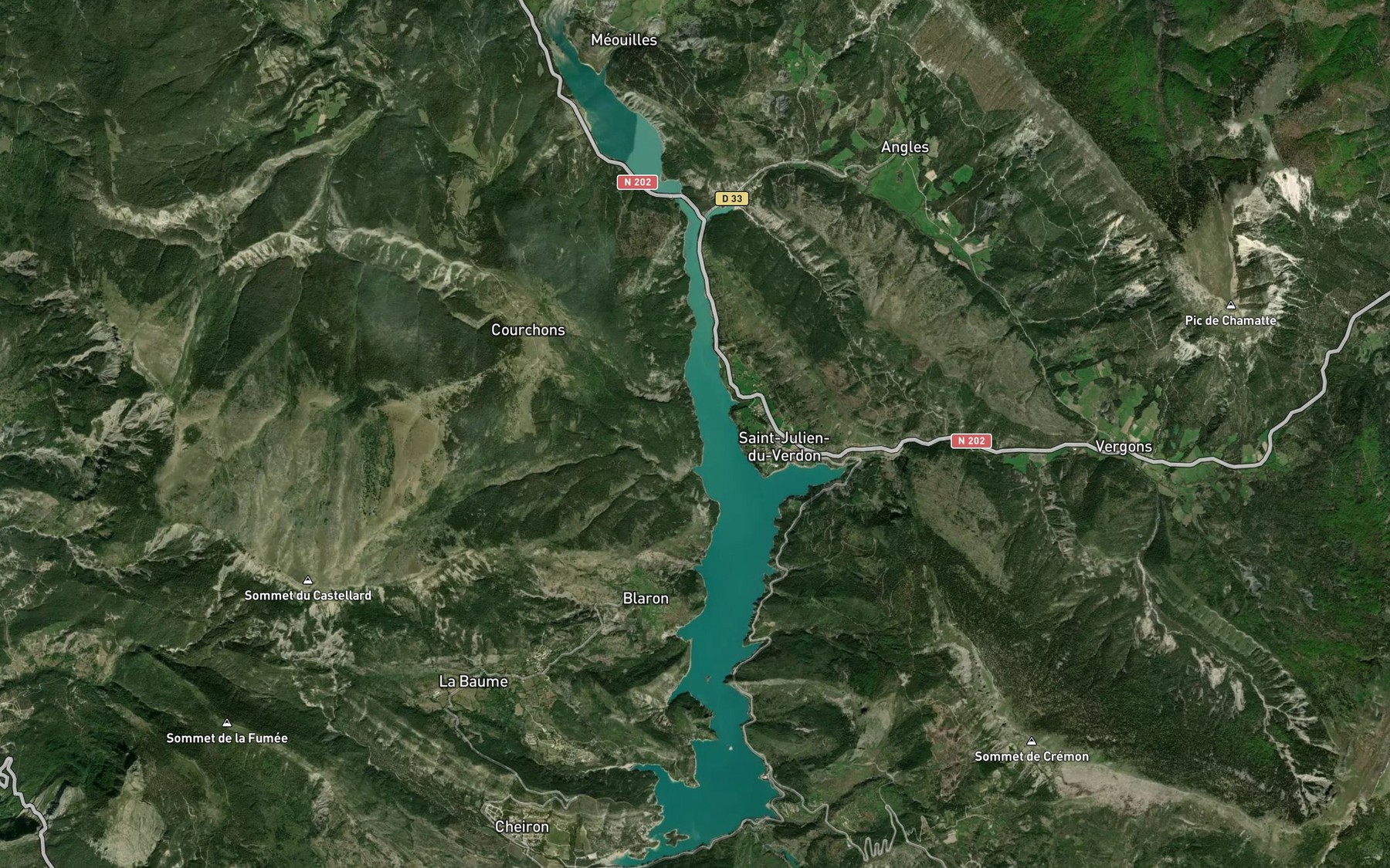 Satellite map of the Lac de Castillon