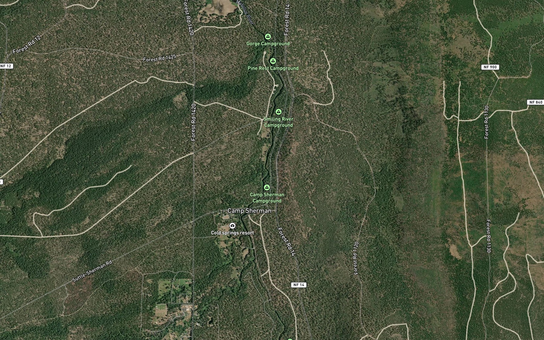 Satellite map of the Davis Creek