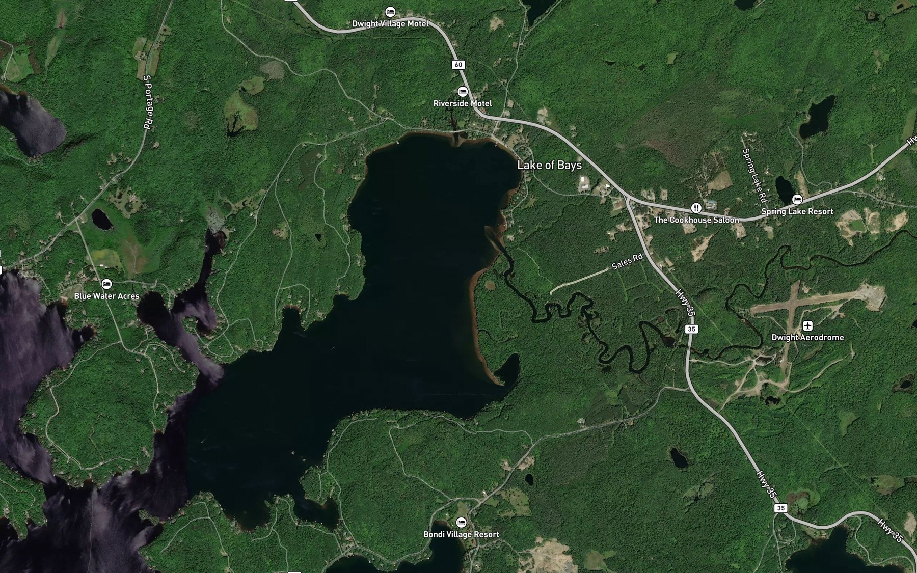 Satellite map of the Oxtongue River