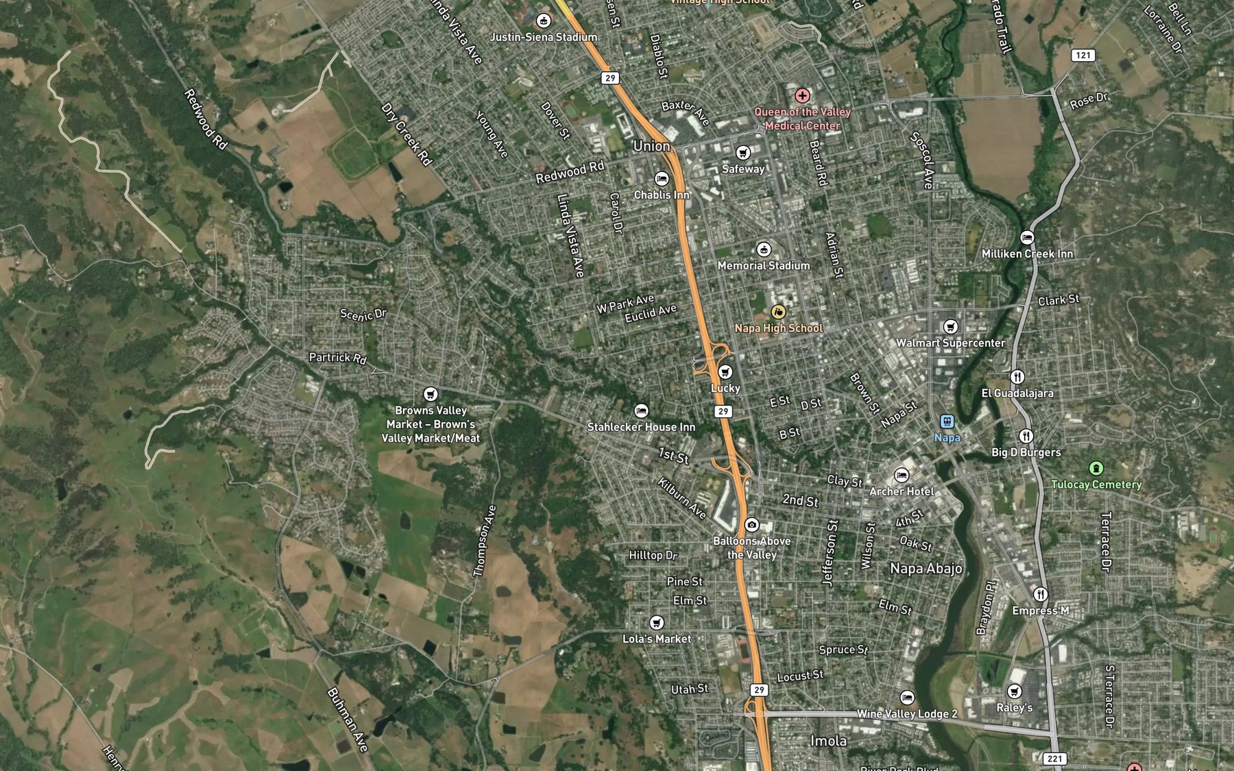 Satellite map of the Browns Creek