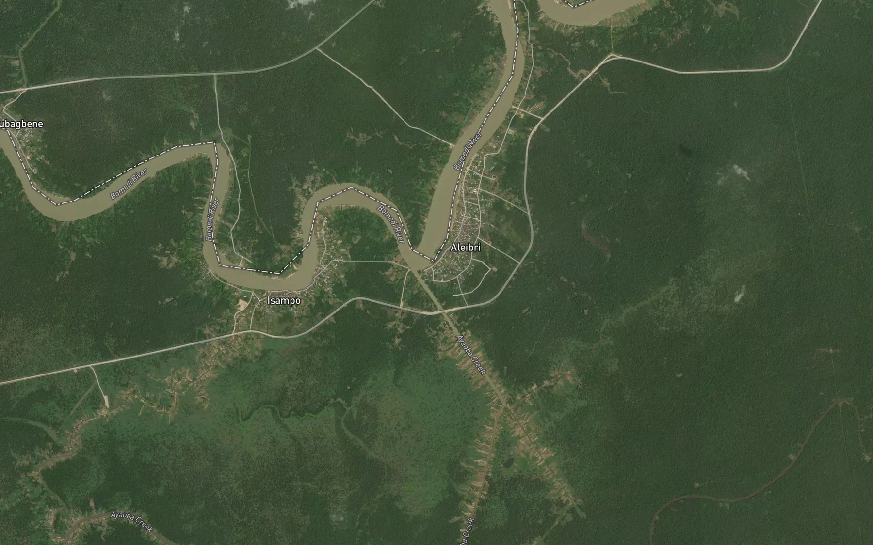 Satellite map of the Ayaoba Creek