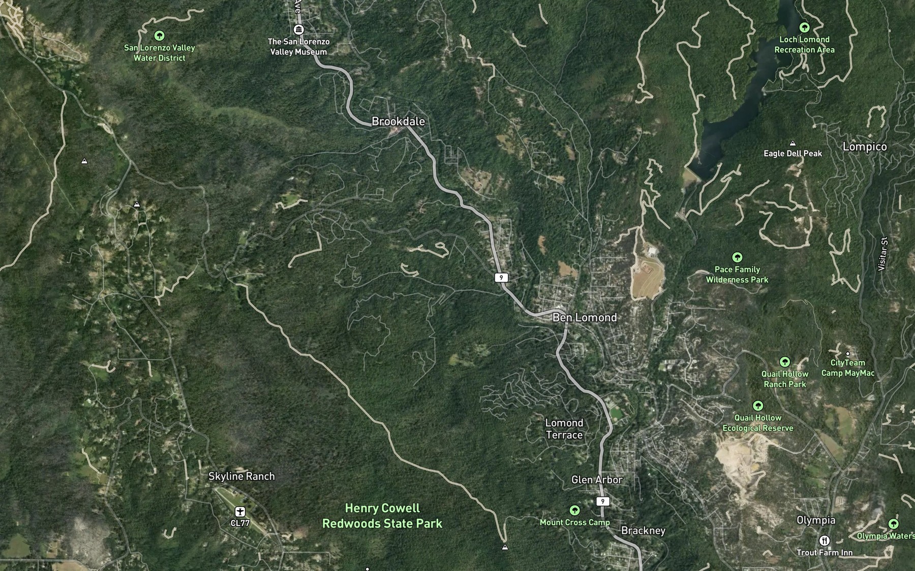 Satellite map of the Deans Creek