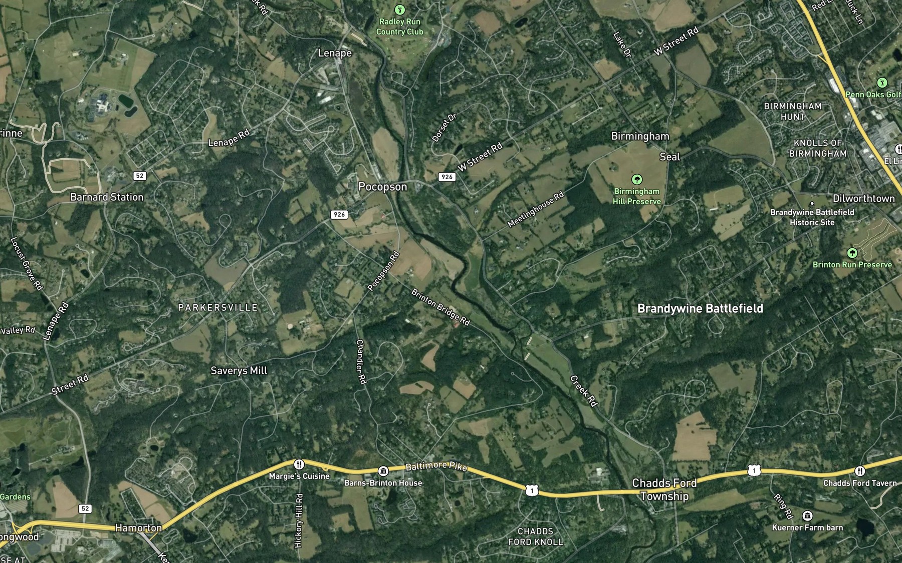 Satellite map of the Bennetts Run