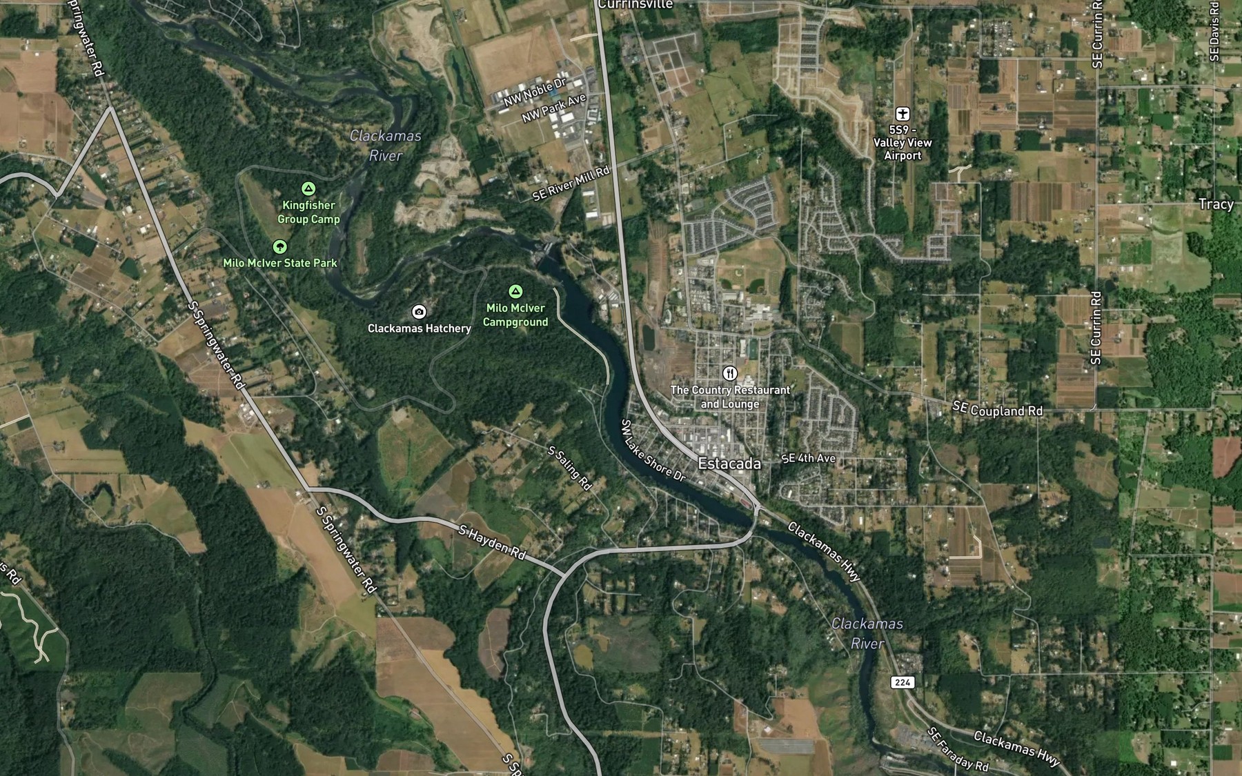 Satellite map of the Estacada Lake