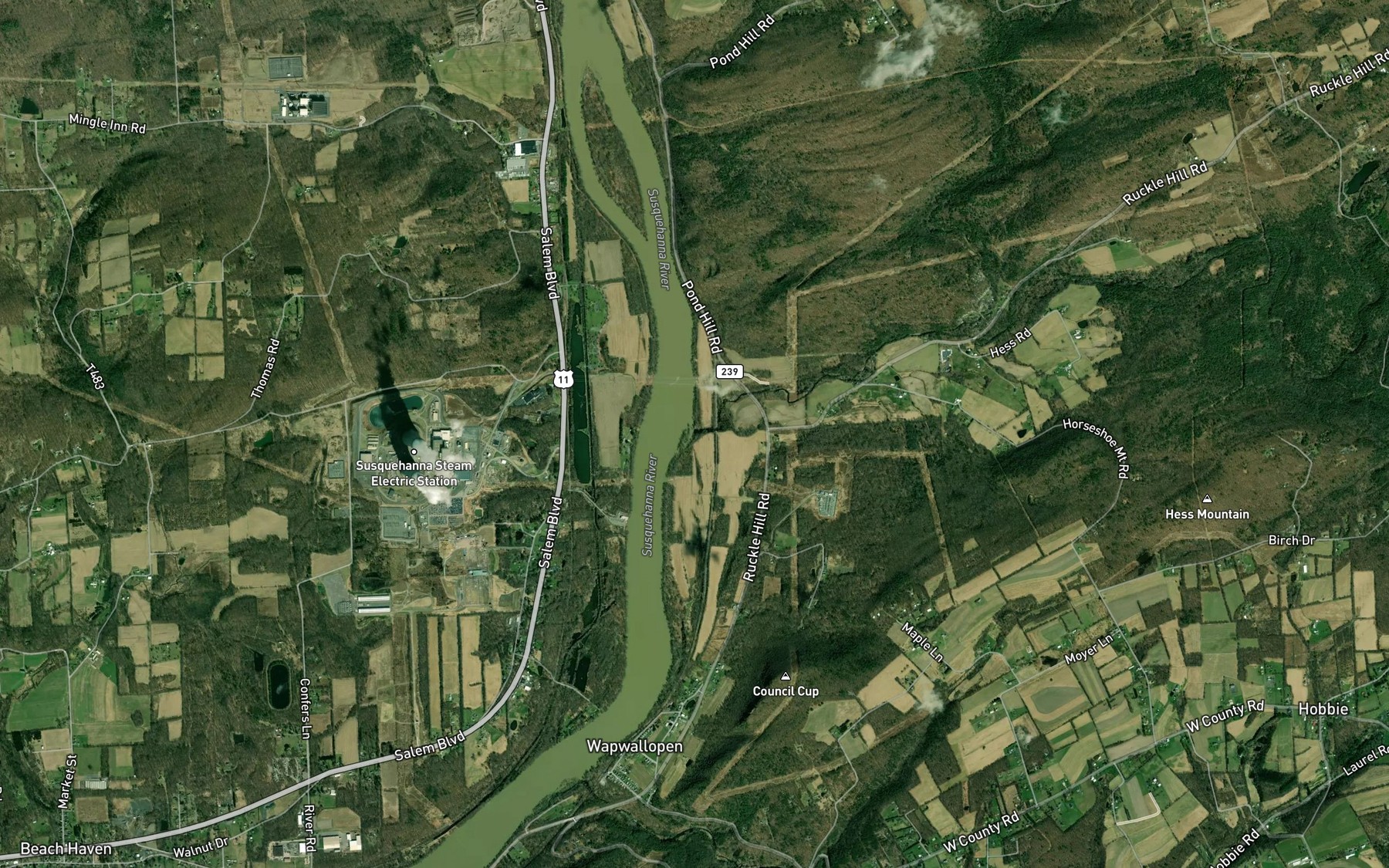 Satellite map of the Little Wapwallopen Creek