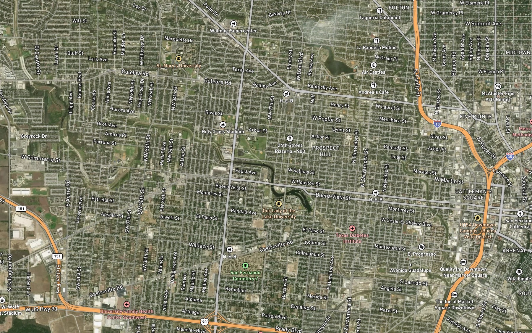 Satellite map of the Zarzamora Creek