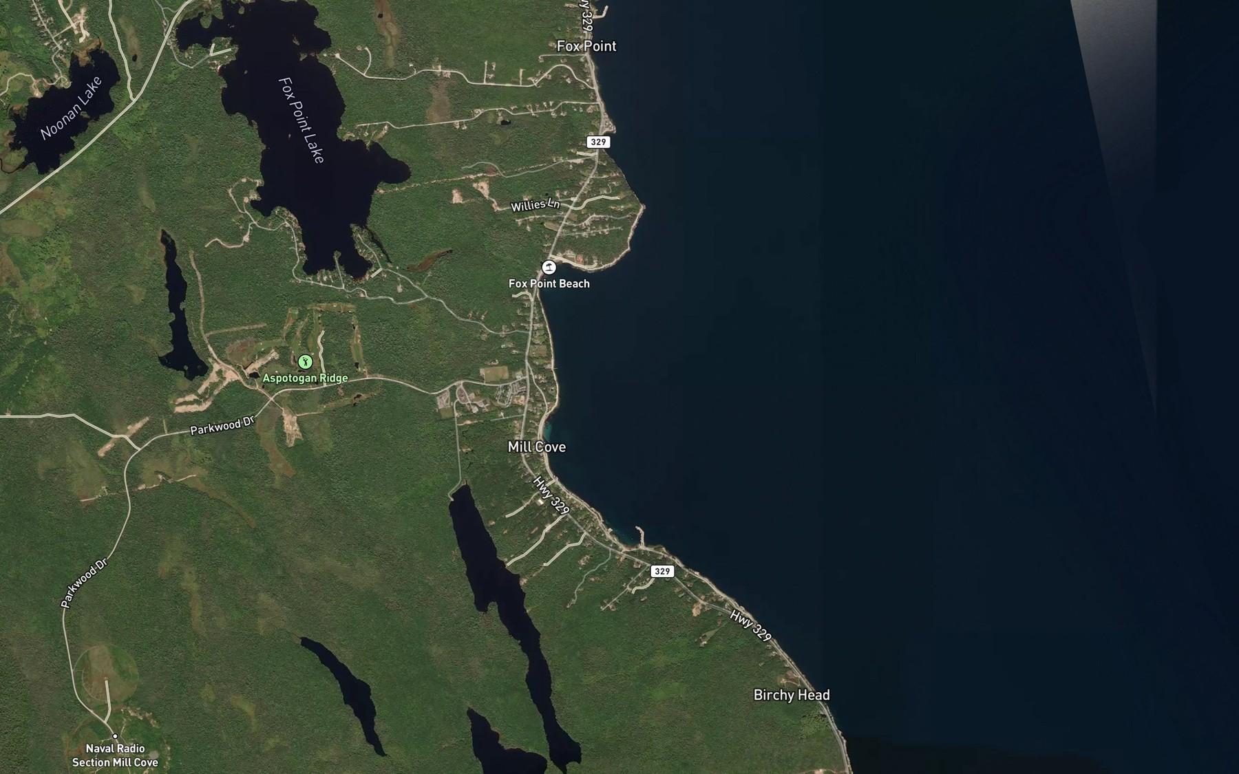 Satellite map of the Mill Cove