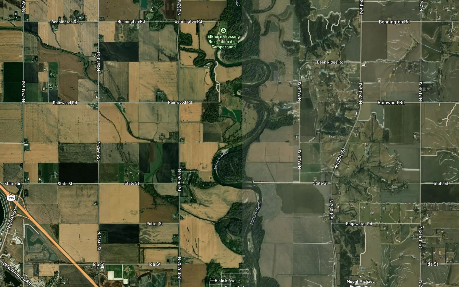 Satellite map of the Rawhide Creek
