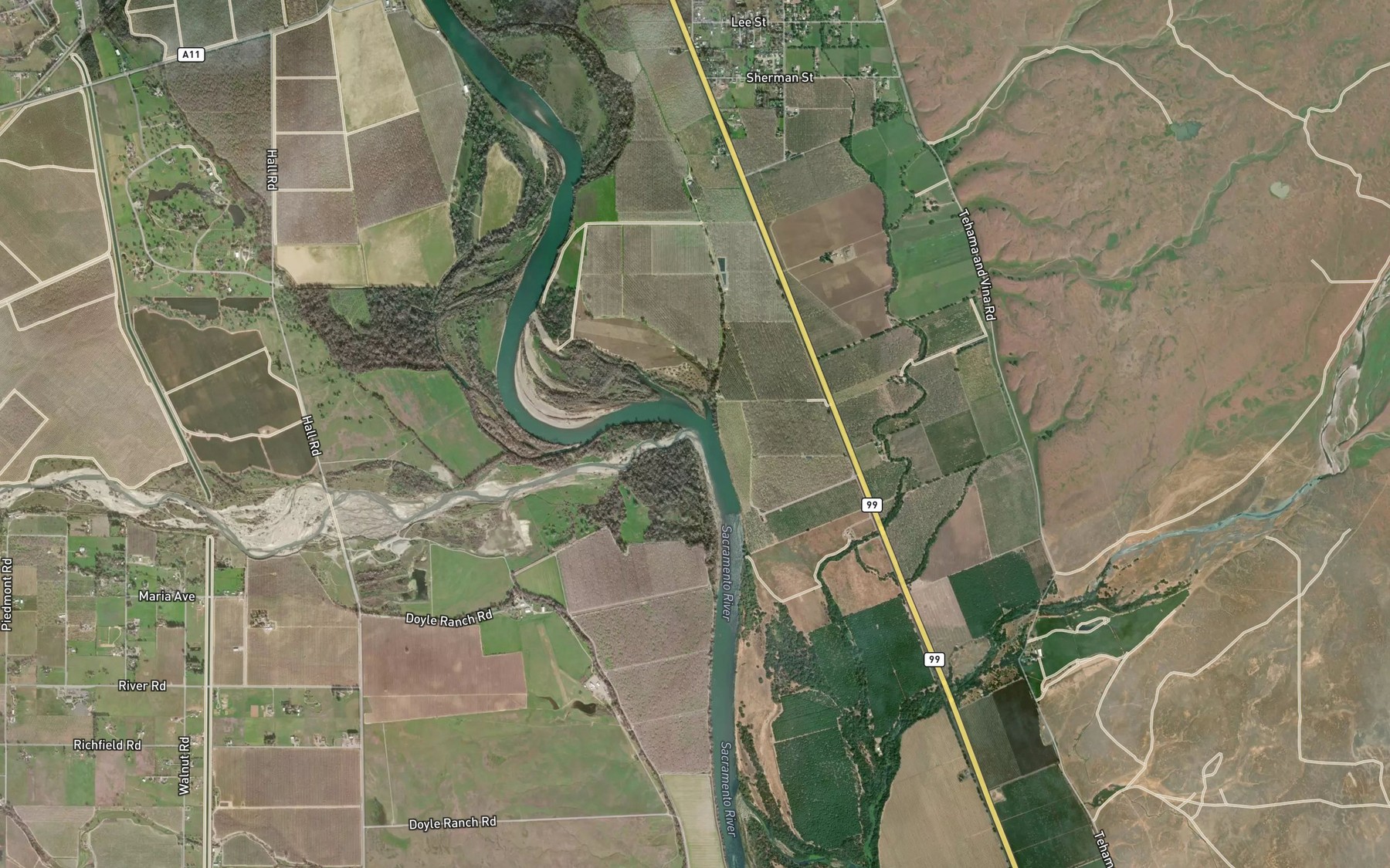 Satellite map of the Thomes Creek