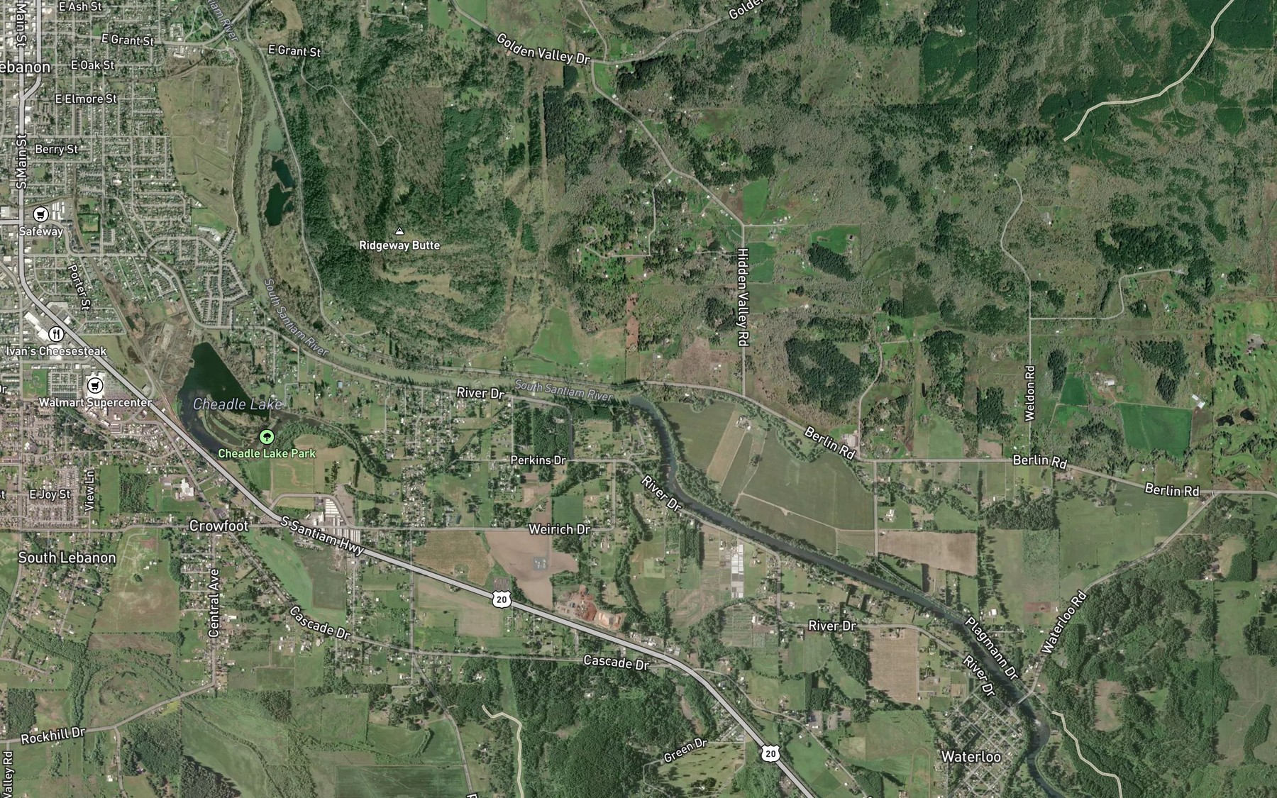 Satellite map of the Hamilton Creek