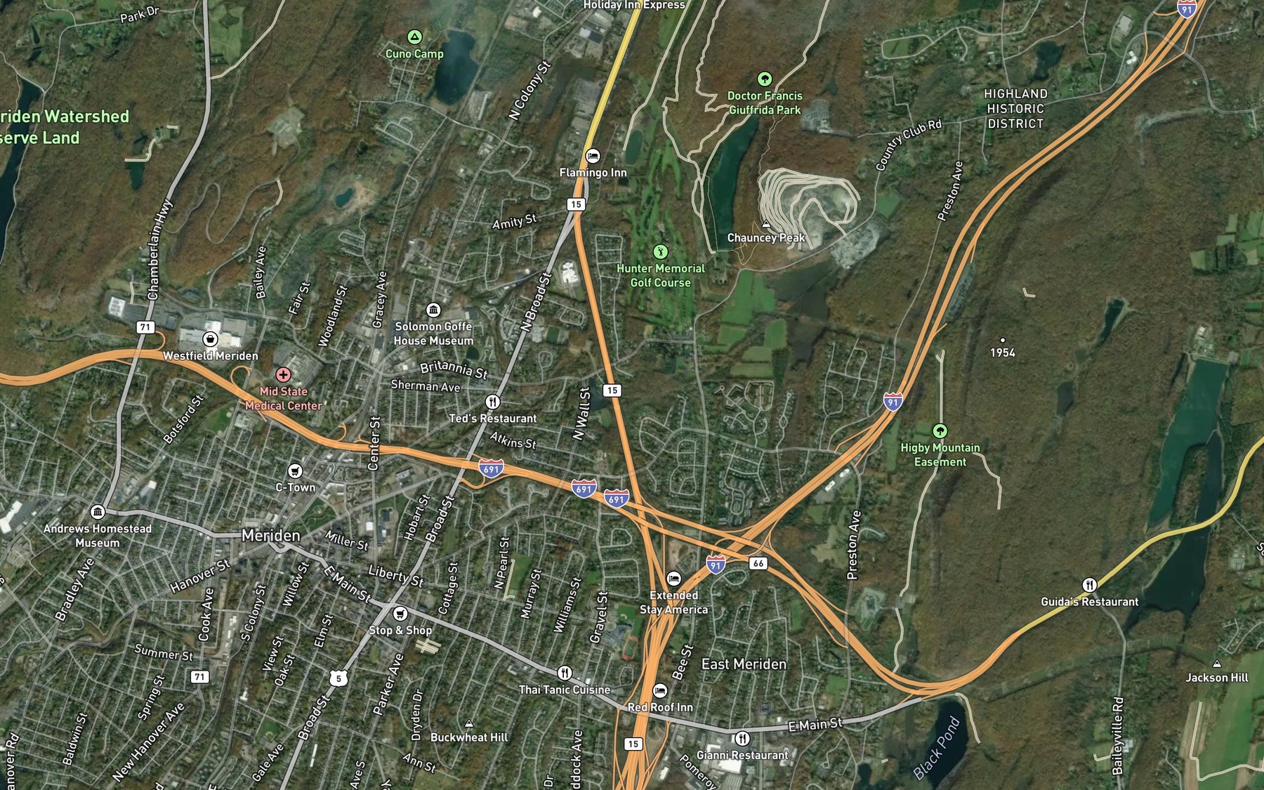 Satellite map of the Spoon Shop Brook