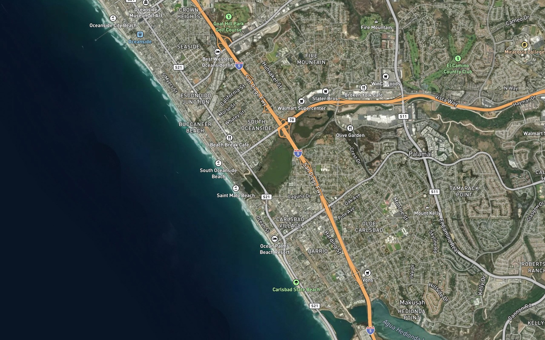 Satellite map of the Buena Vista Lagoon