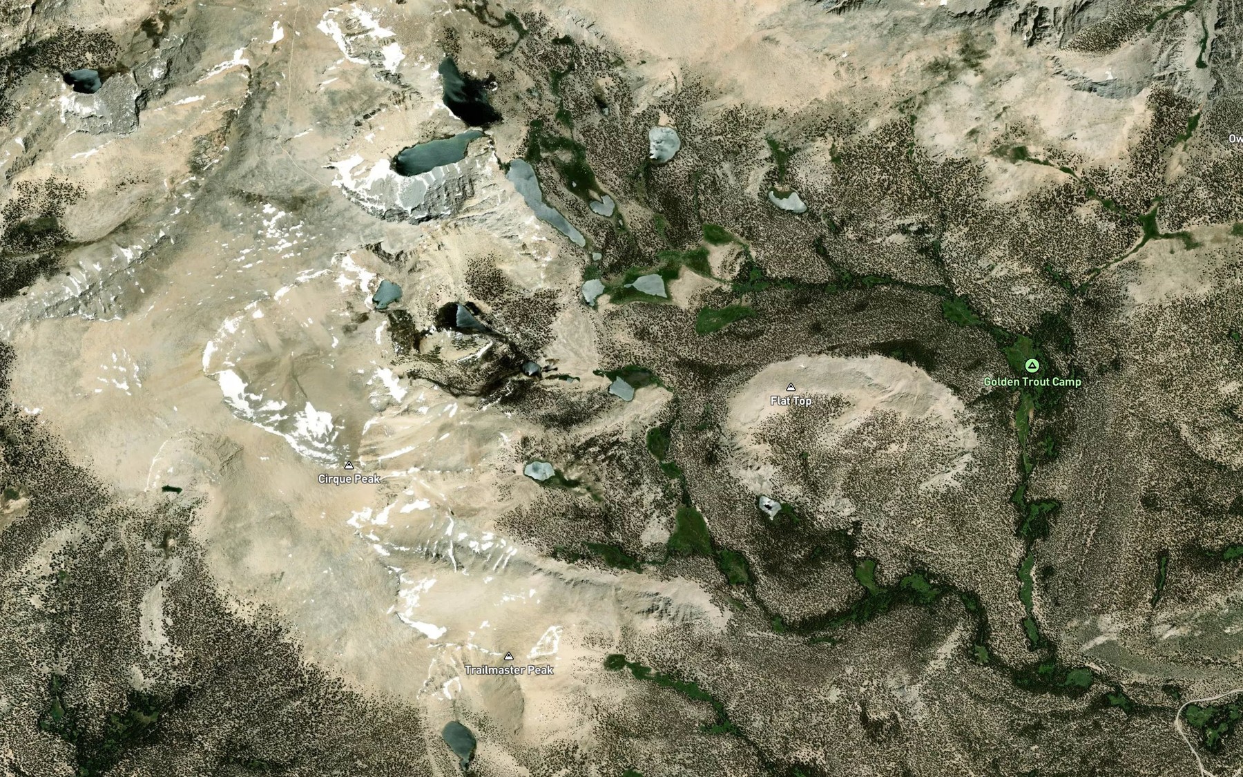 Satellite map of the South Fork Lakes