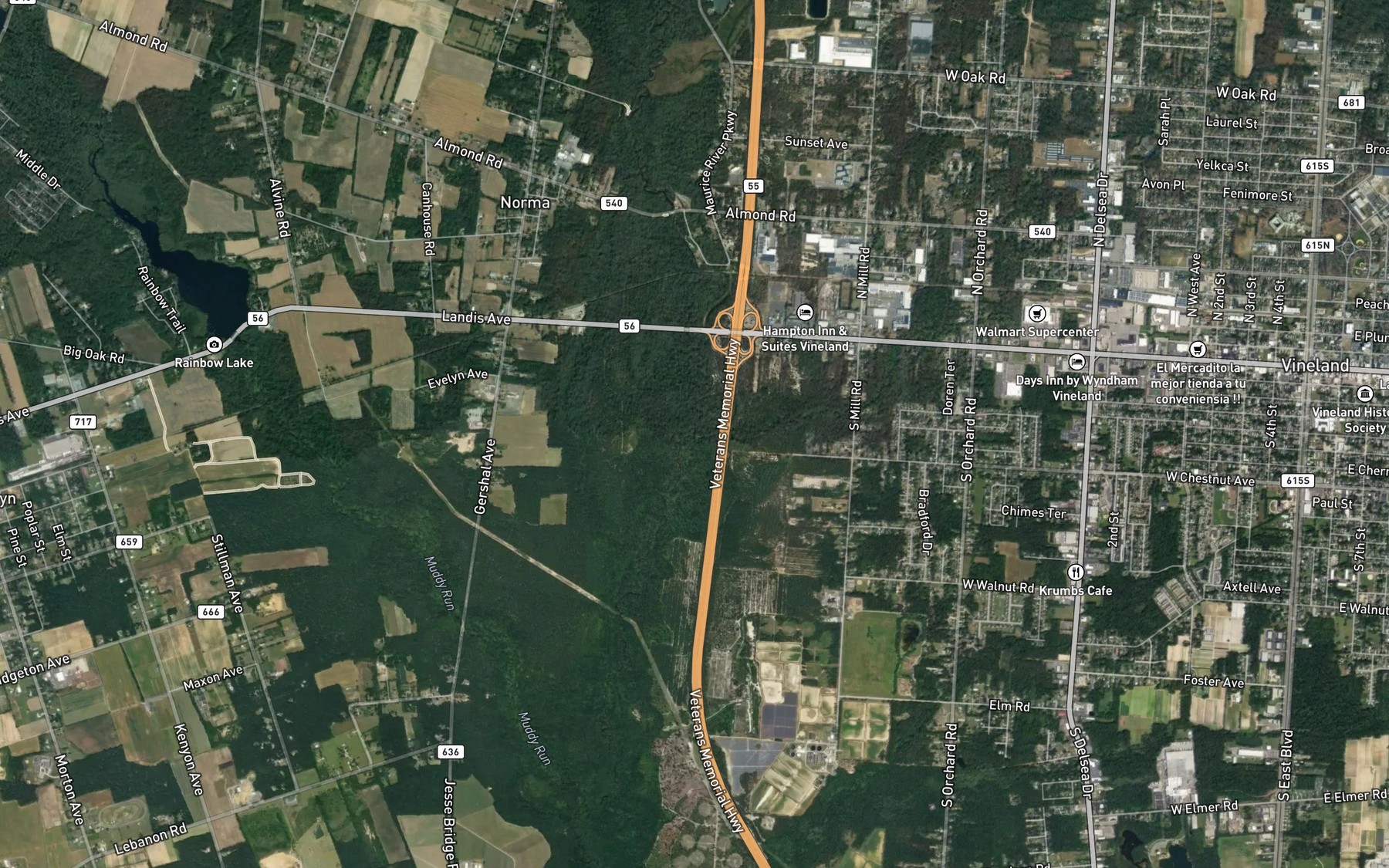 Satellite map of the Little Robin Branch