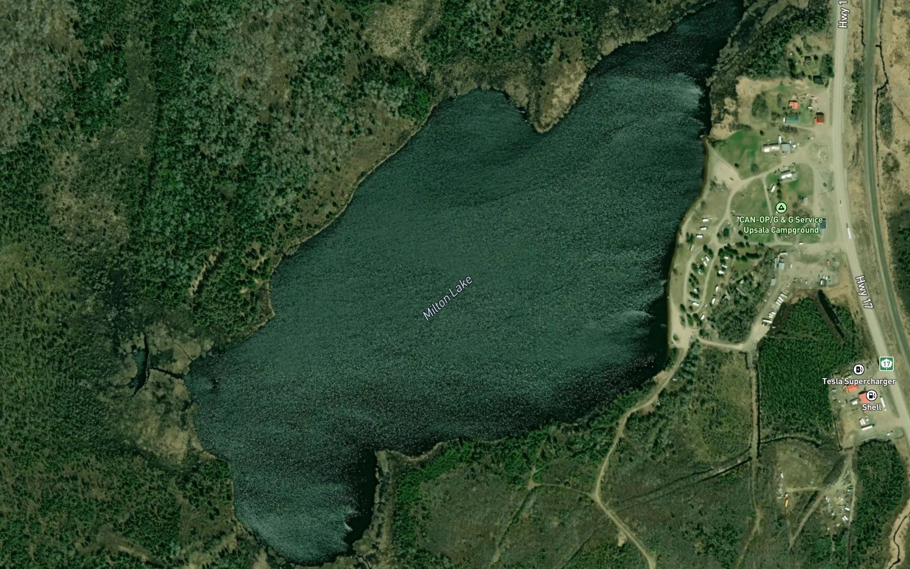 Satellite map of the Milton Lake