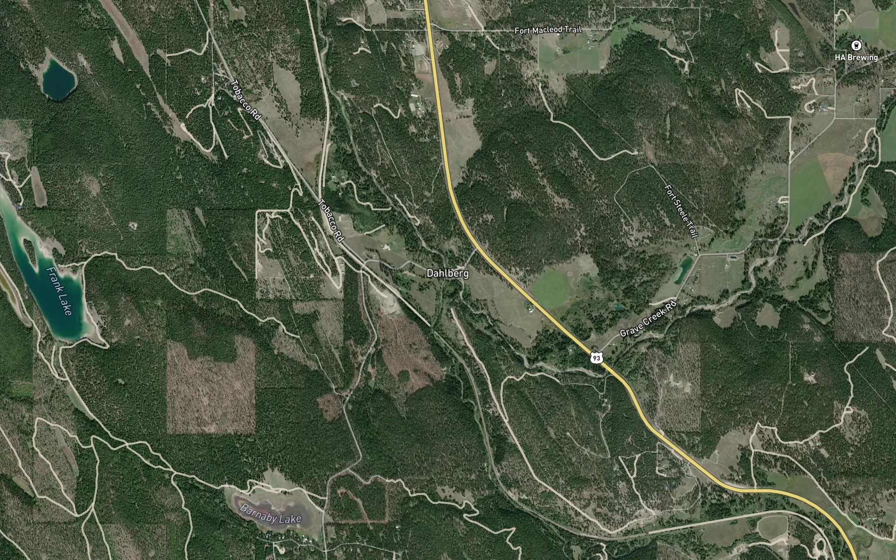 Satellite map of the Fortine Creek