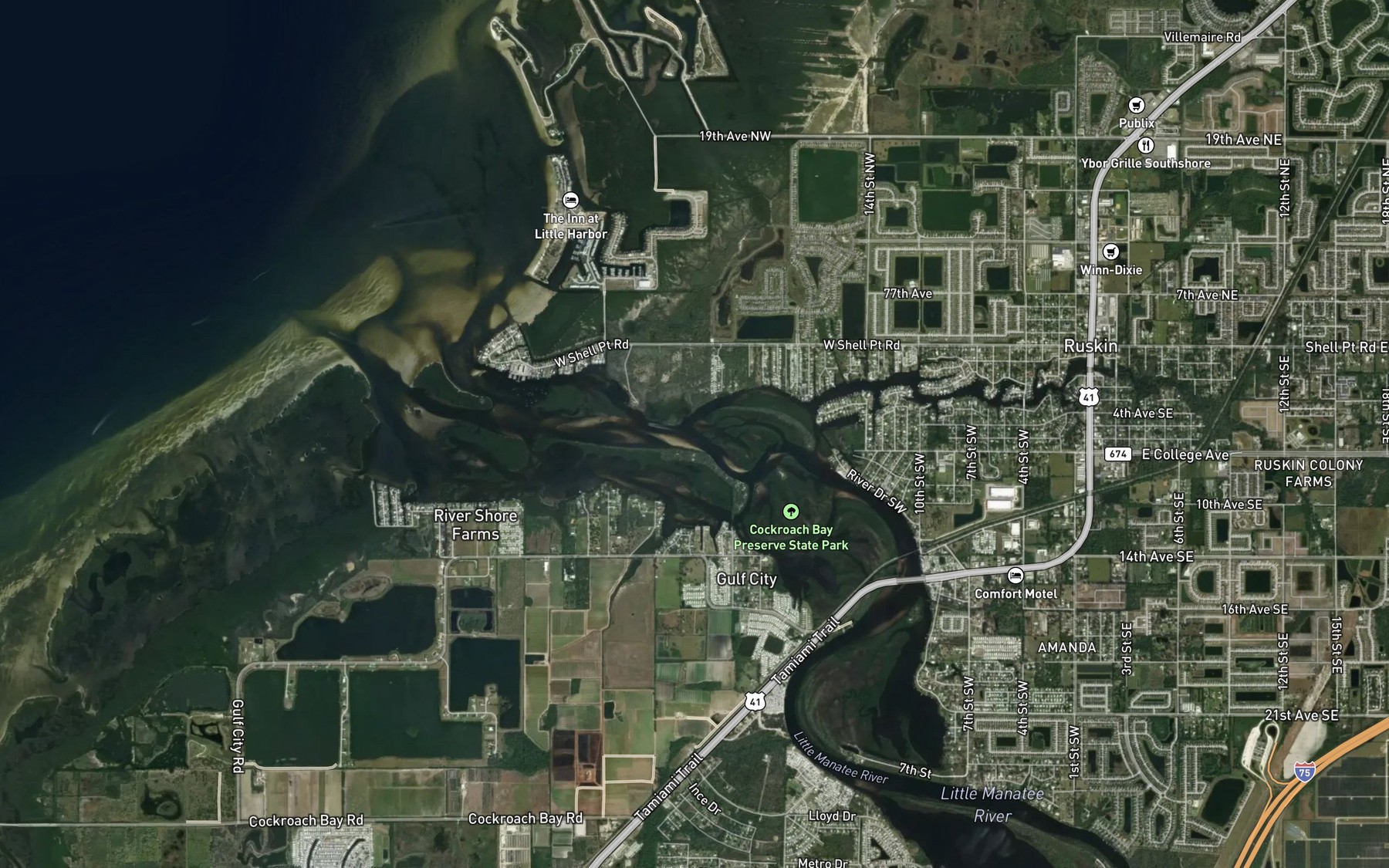 Satellite map of the Little Manatee River