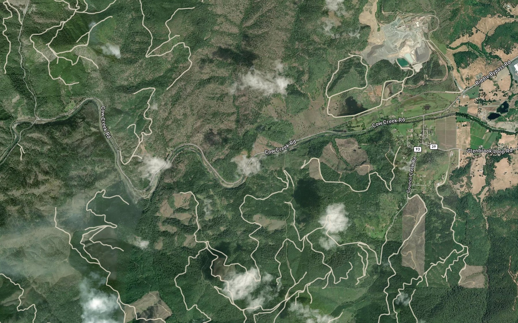 Satellite map of the Beatty Creek