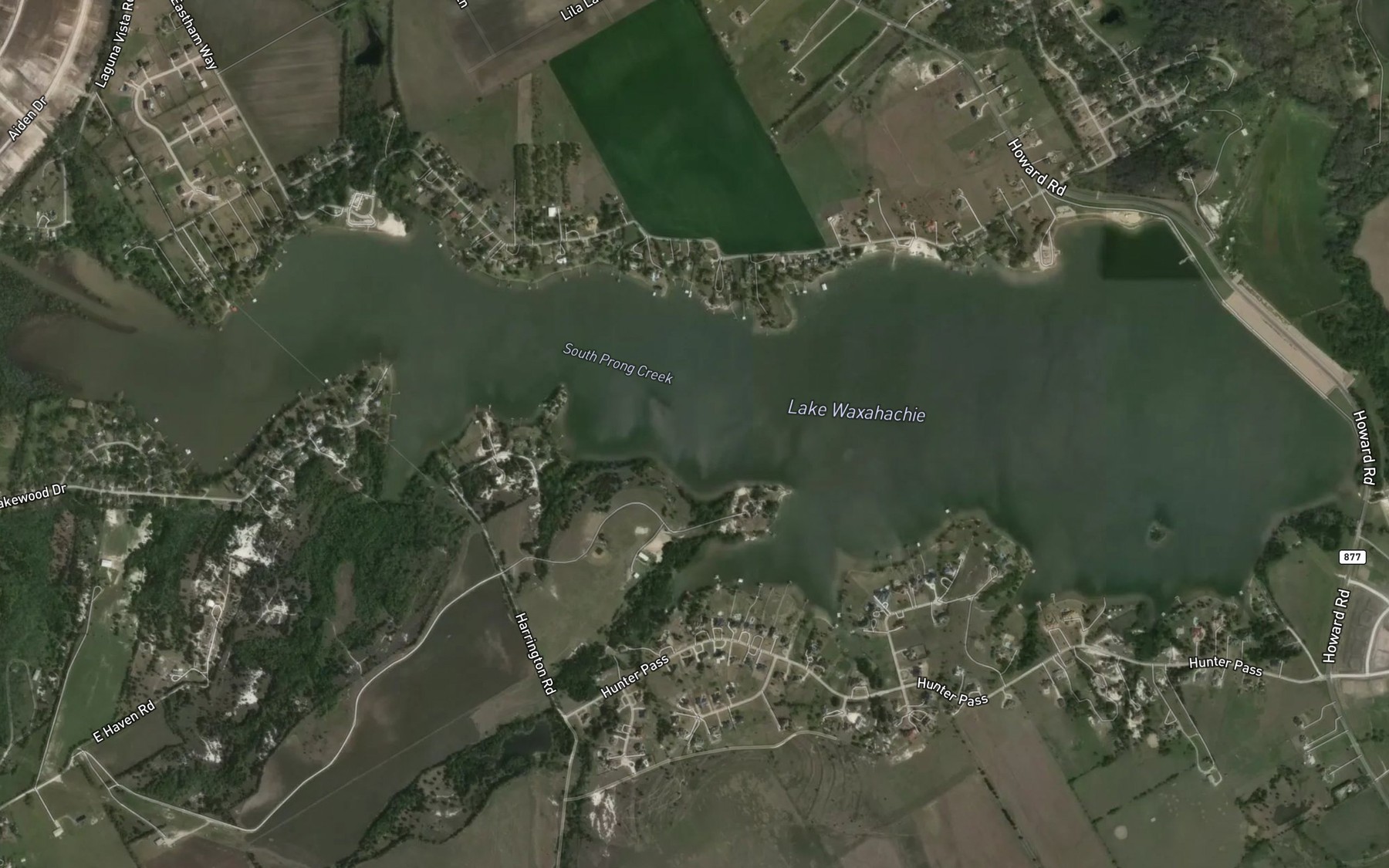 Satellite map of the Lake Waxahachie