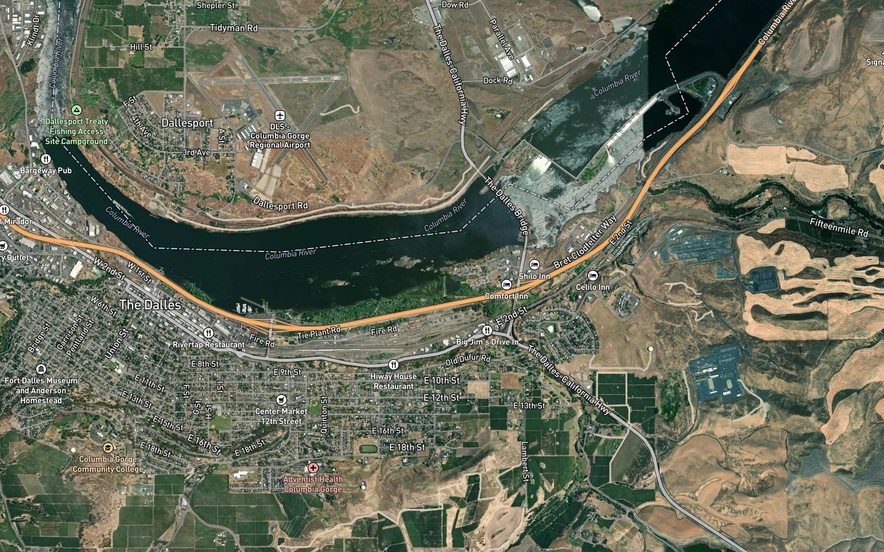Satellite map of the Threemile Creek