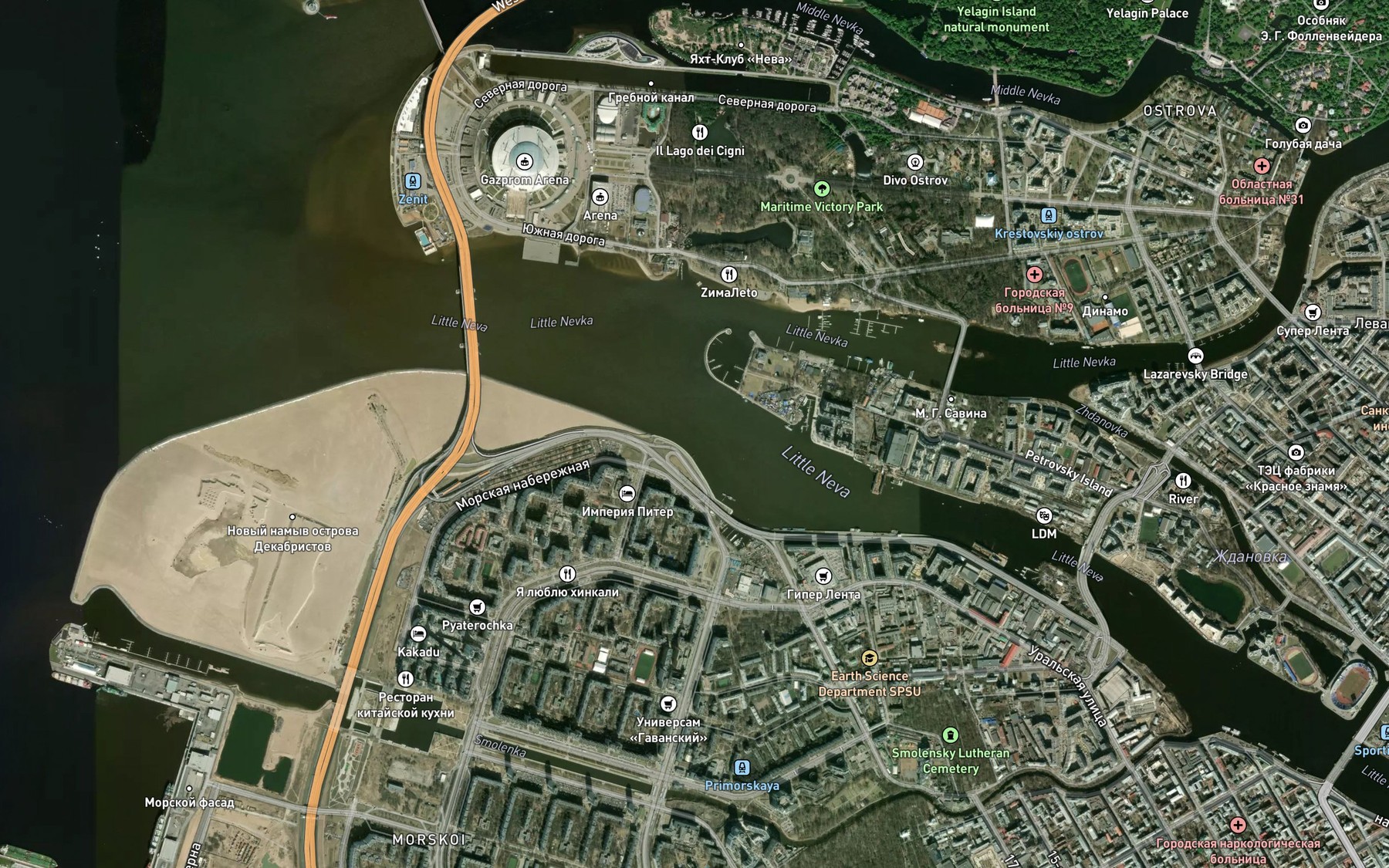 Satellite map of the Malaya Neva