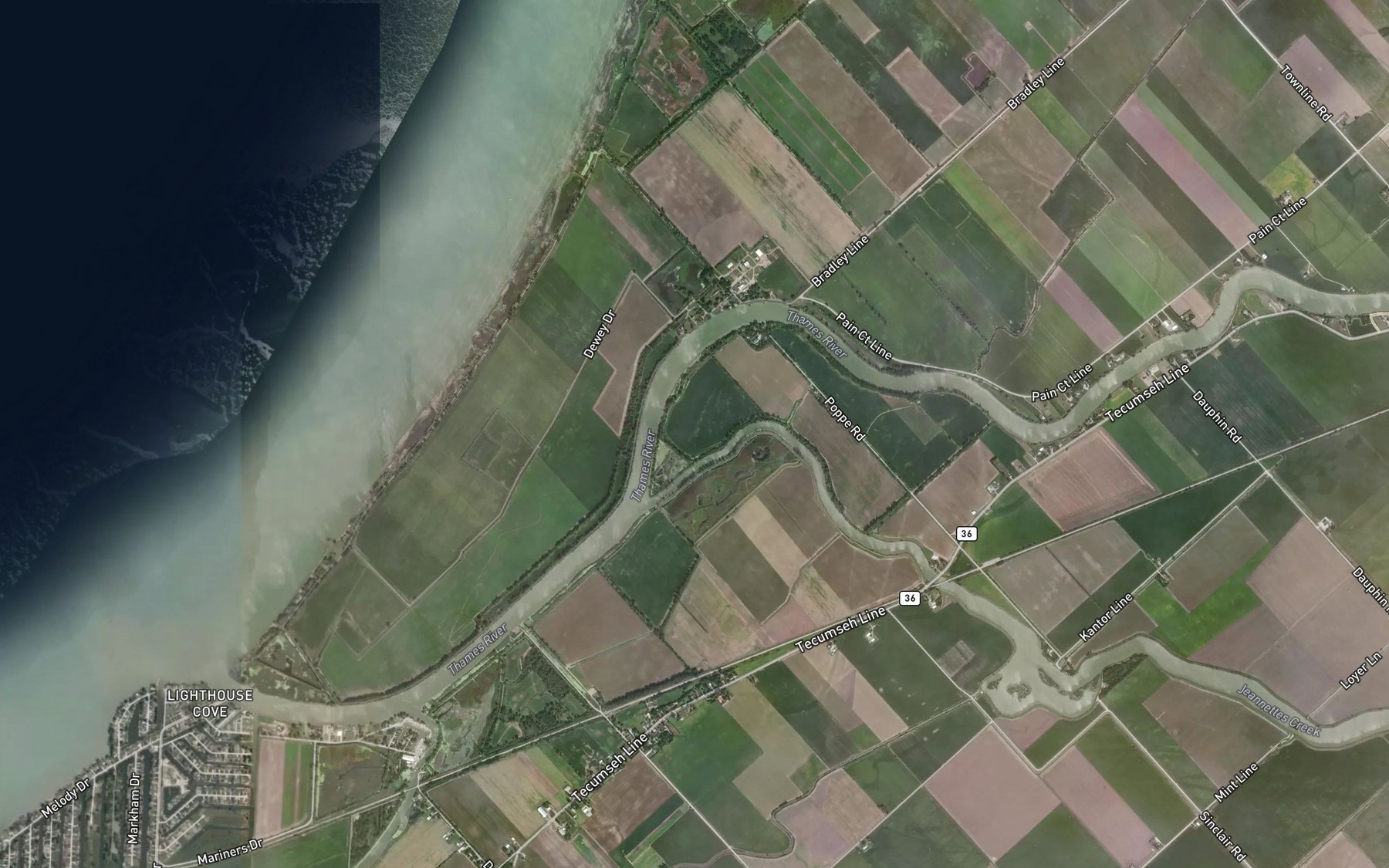 Satellite map of the Jeannettes Creek