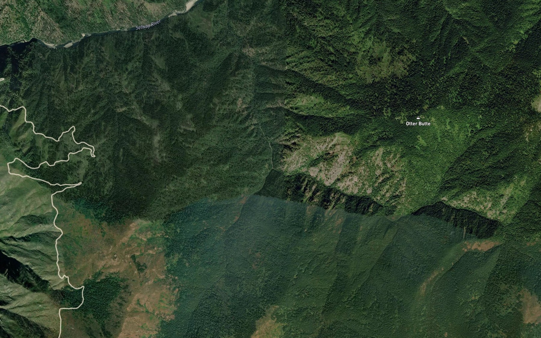 Satellite map of the Bluff Creek