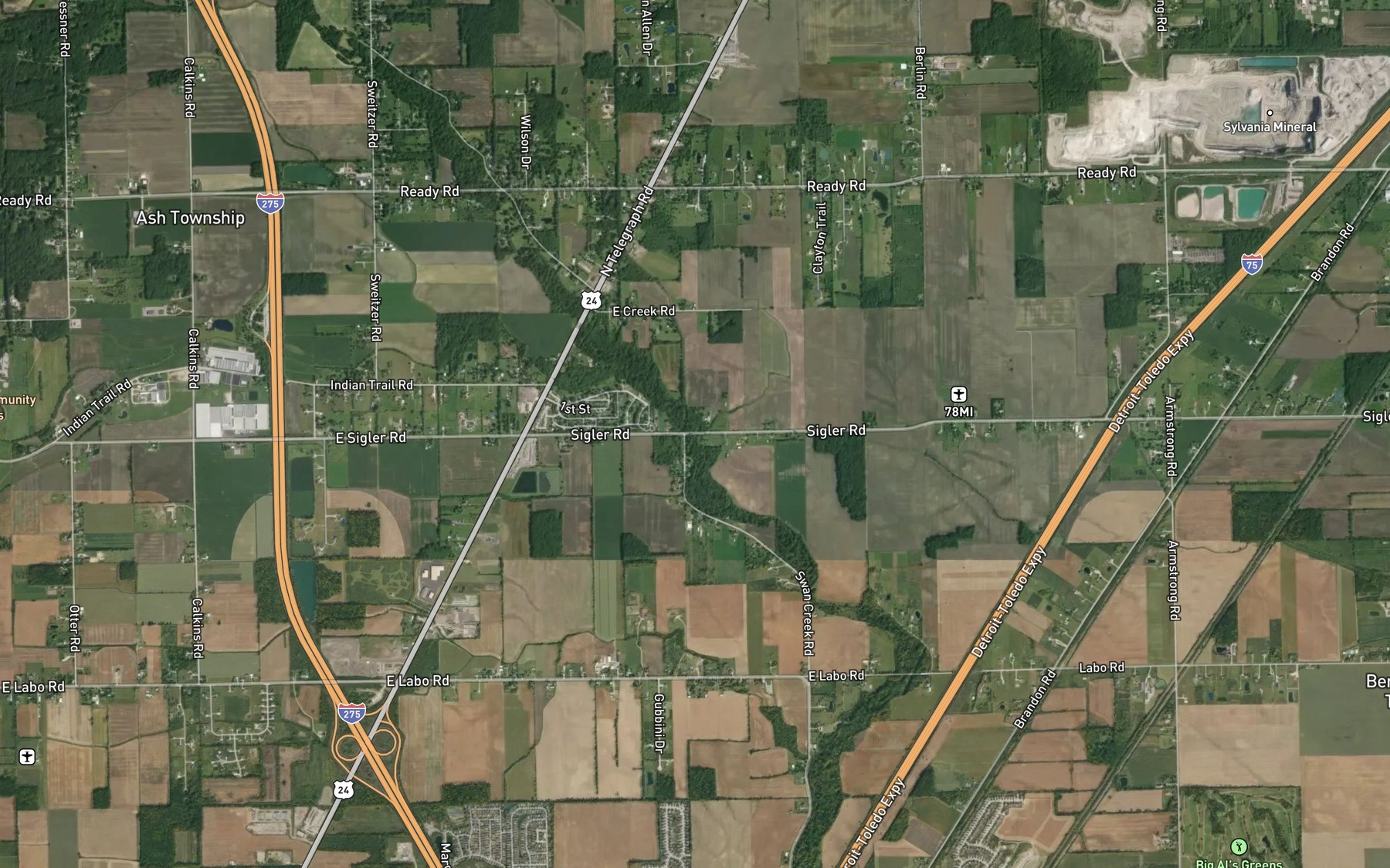 Satellite map of the Parish Drain