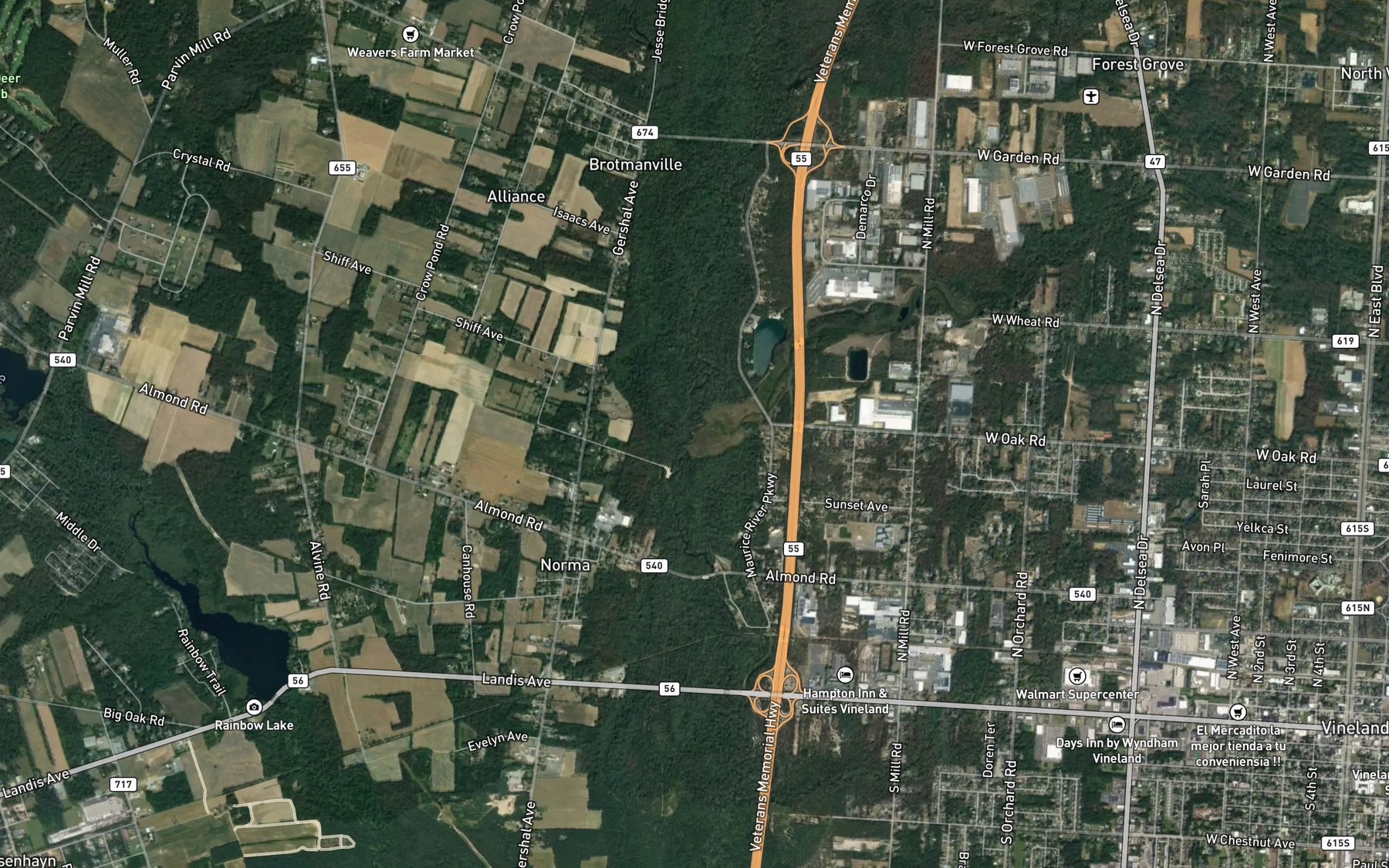Satellite map of the Blackwater Branch
