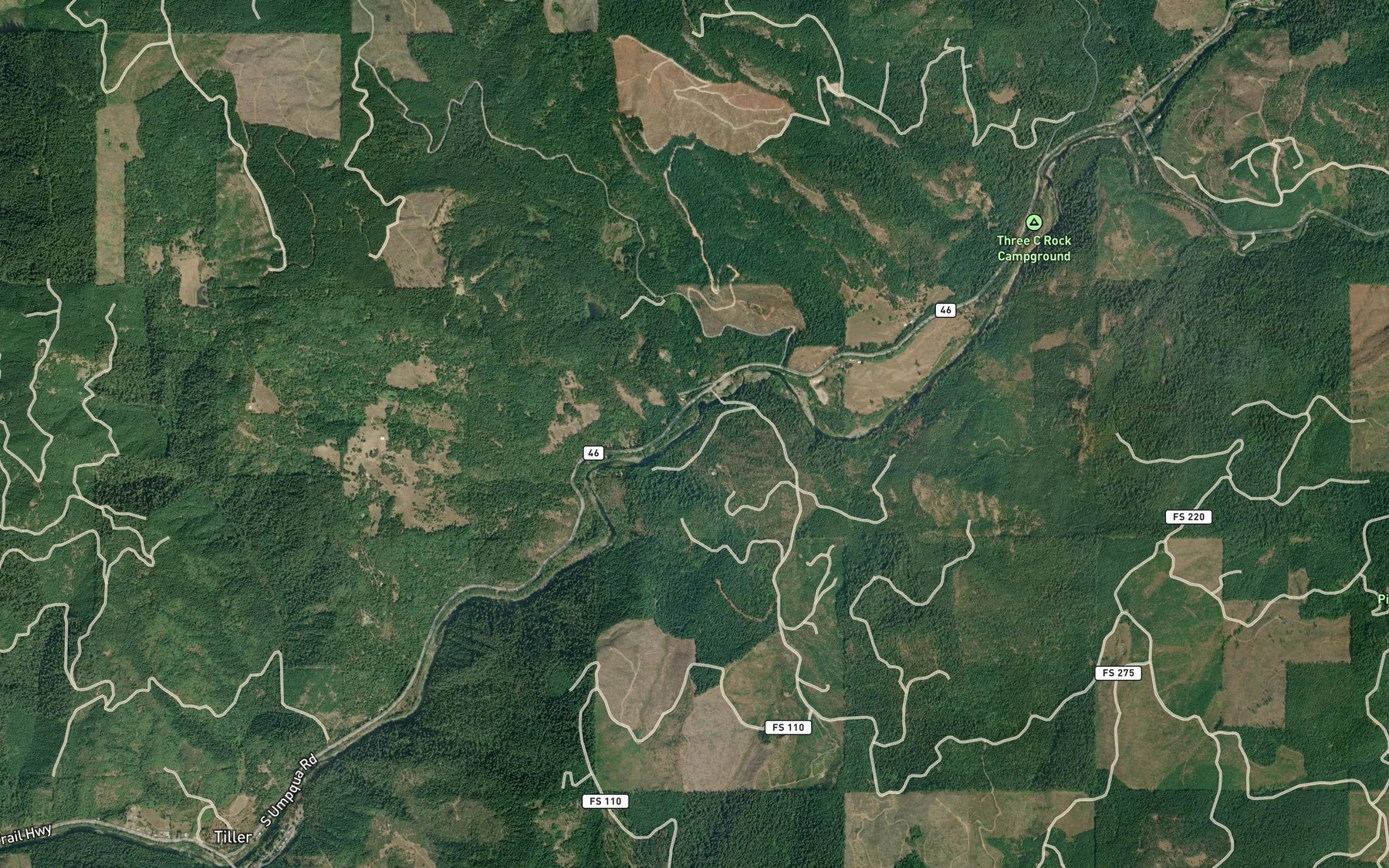 Satellite map of the Dompier Creek
