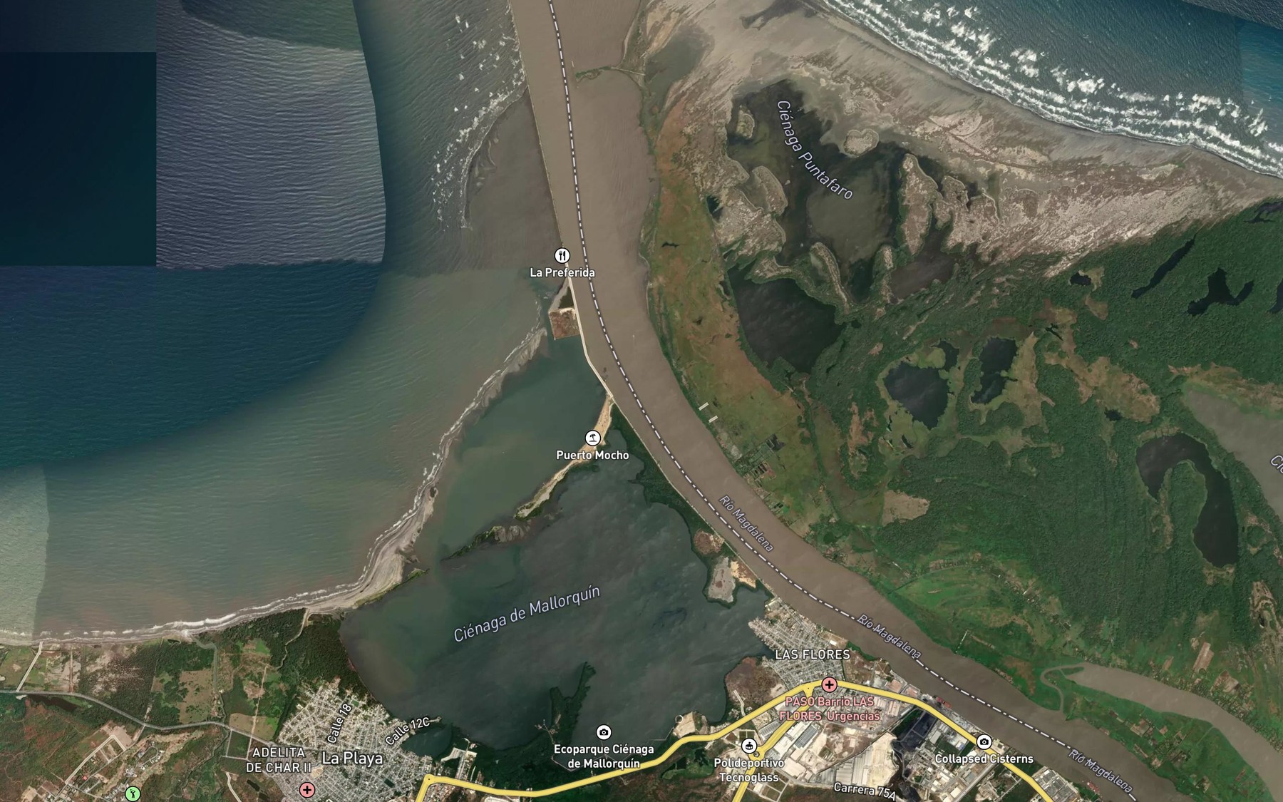 Satellite map of the Bocas de Cenizas