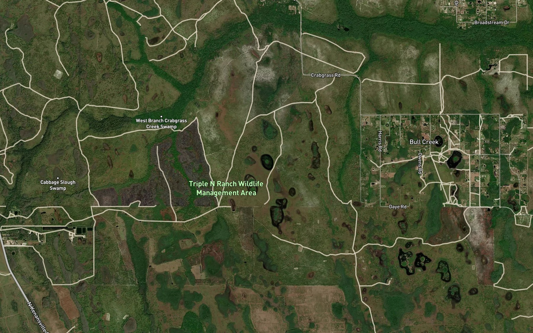 Satellite map of the Bee Ponds