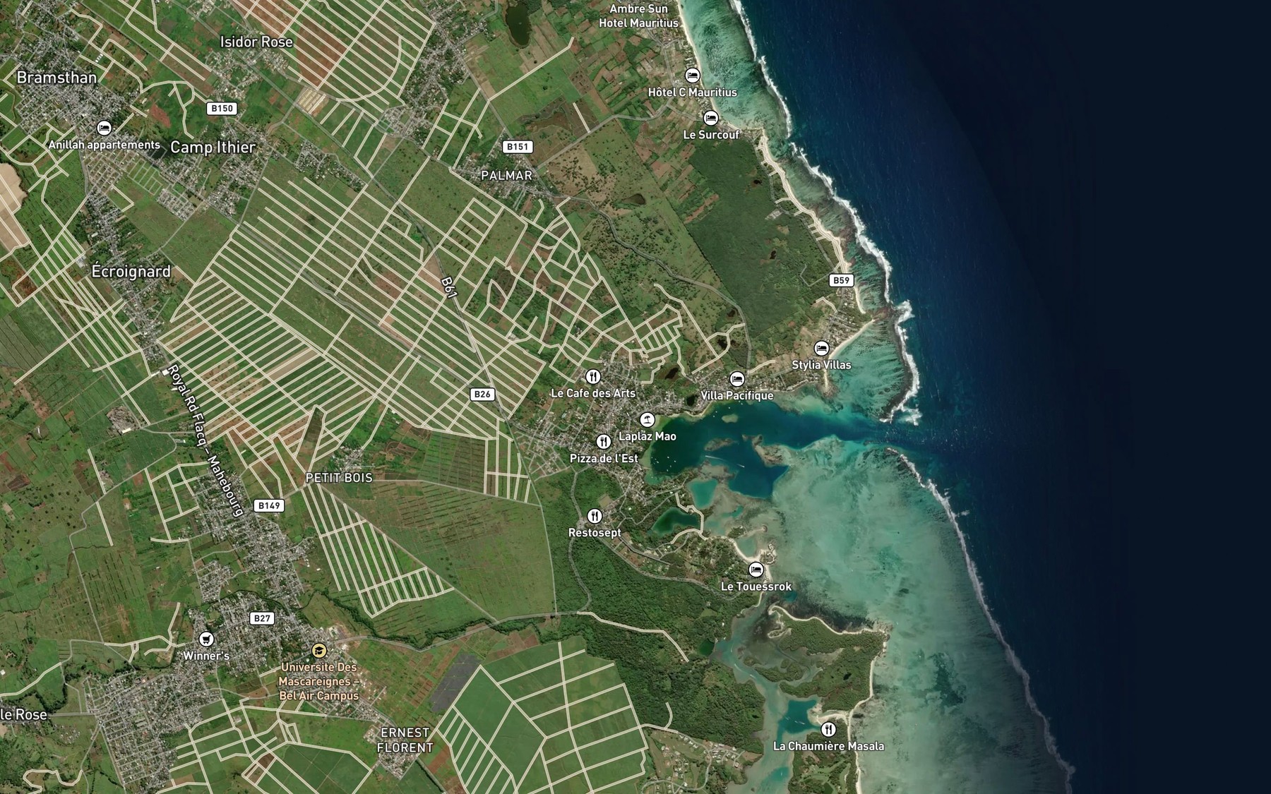 Satellite map of the Trou d'Eau Douce