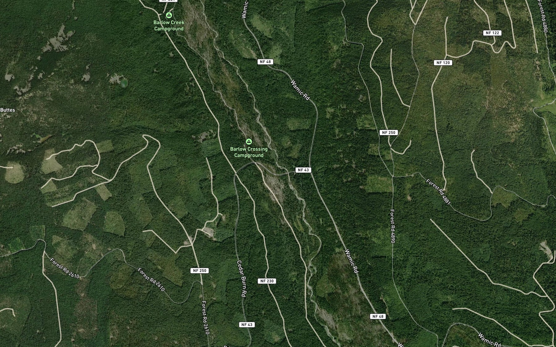 Satellite map of the Barlow Creek