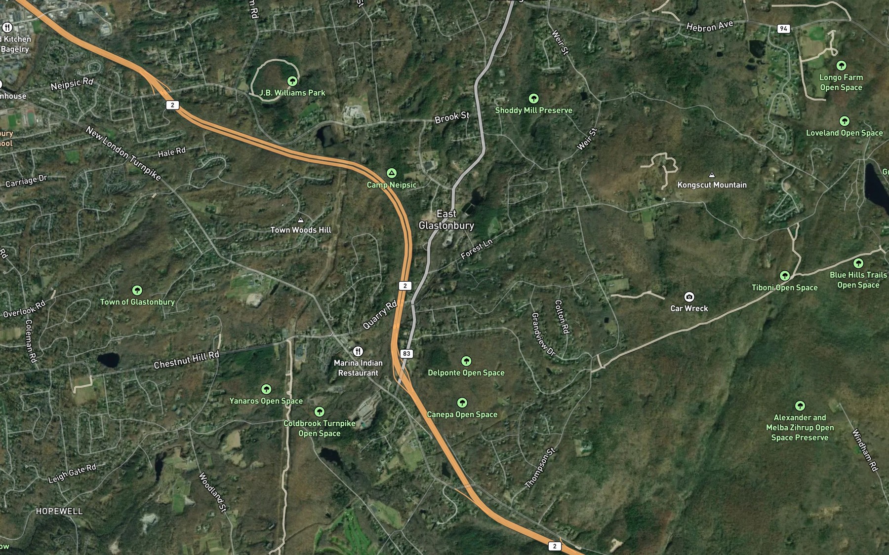 Satellite map of the Wintergreen Brook