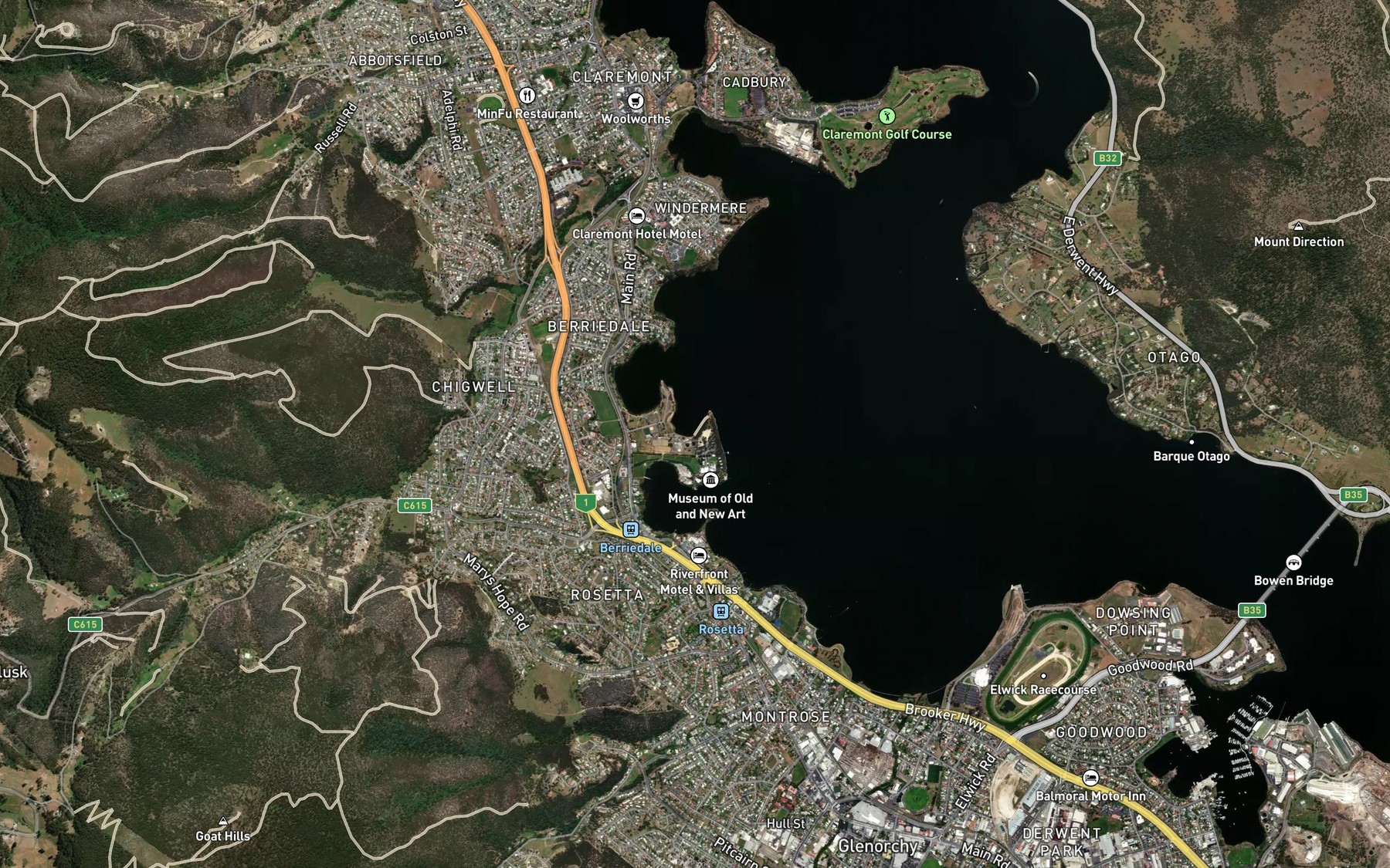 Satellite map of the Derwent Haven