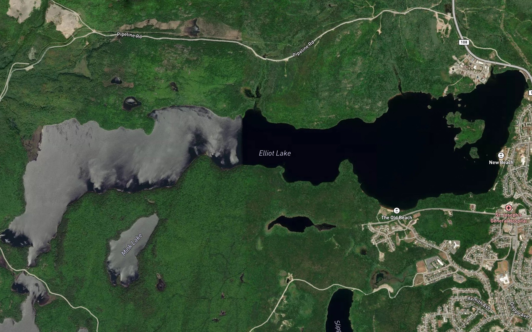Satellite map of the Elliot Lake