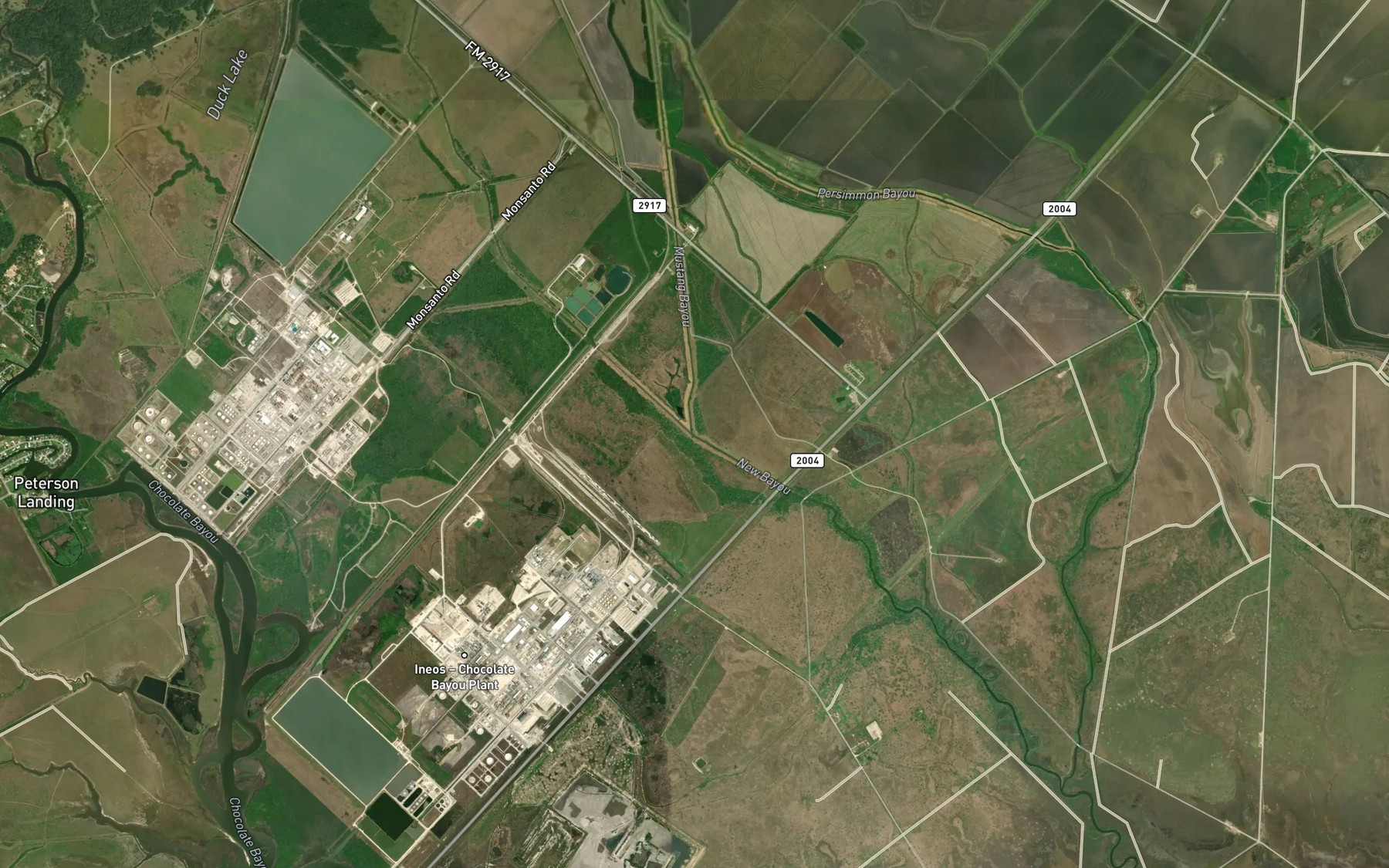 Satellite map of the Mustang Bayou
