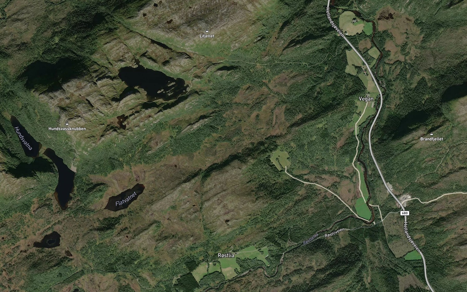 Satellite map of the Tverrdalsbekken