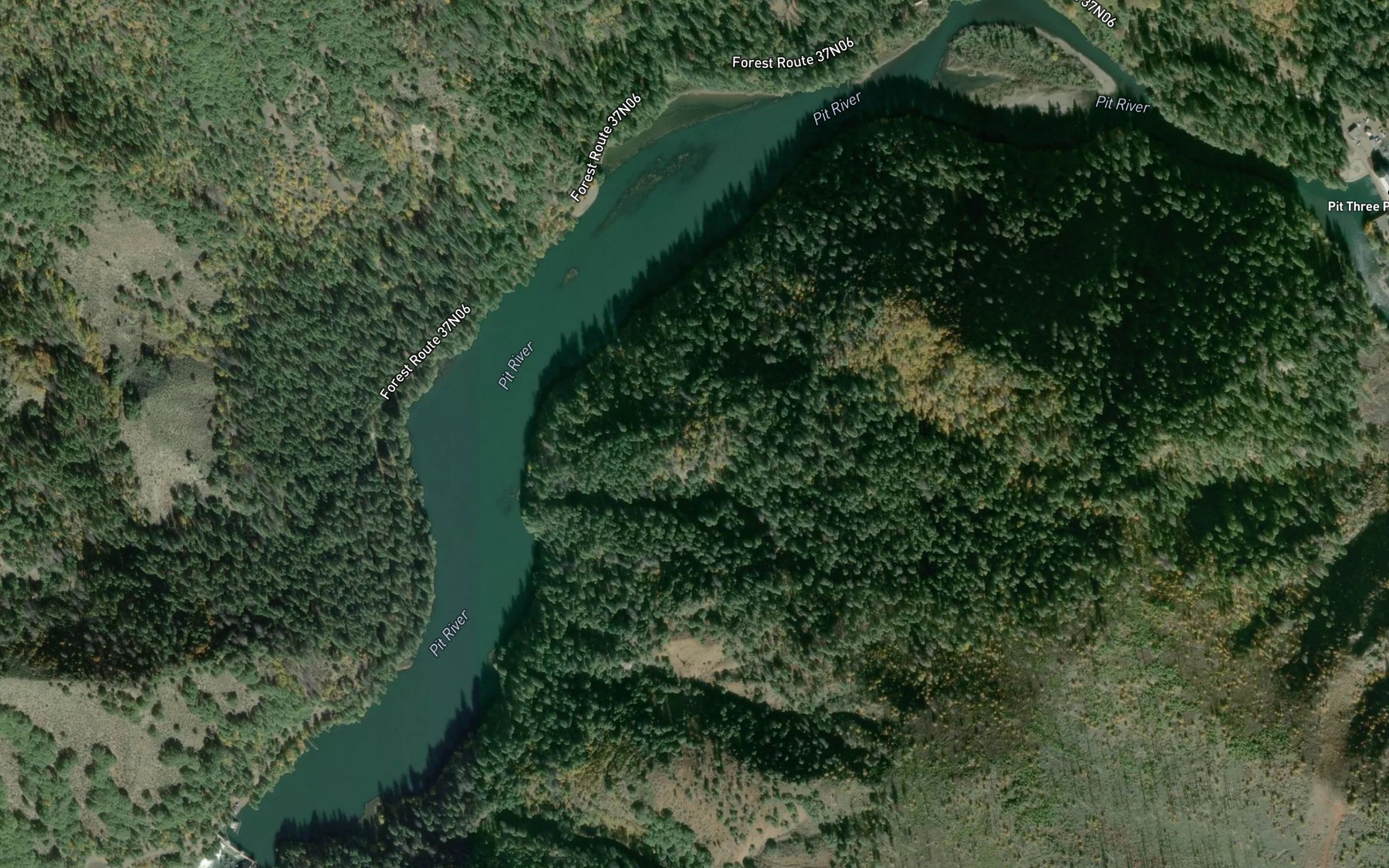 Satellite map of the Pit Four Reservoir