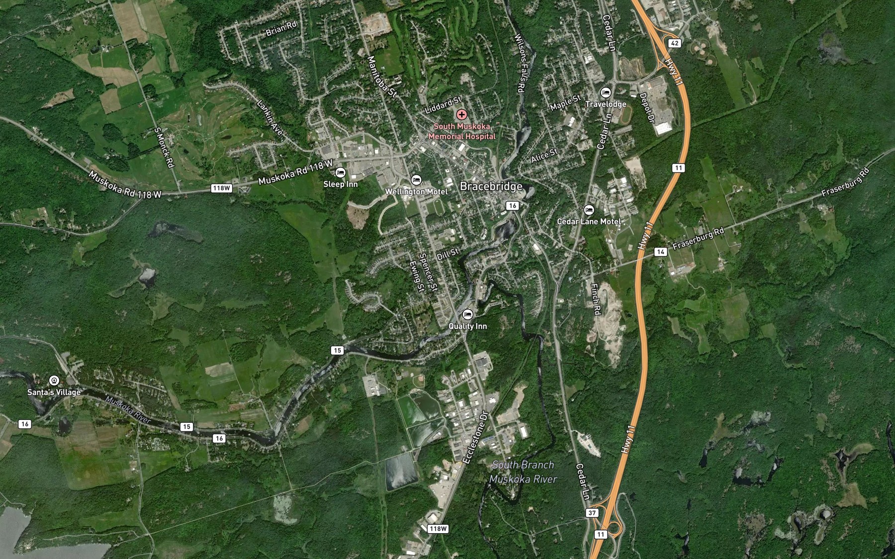 Satellite map of the North Branch Muskoka River