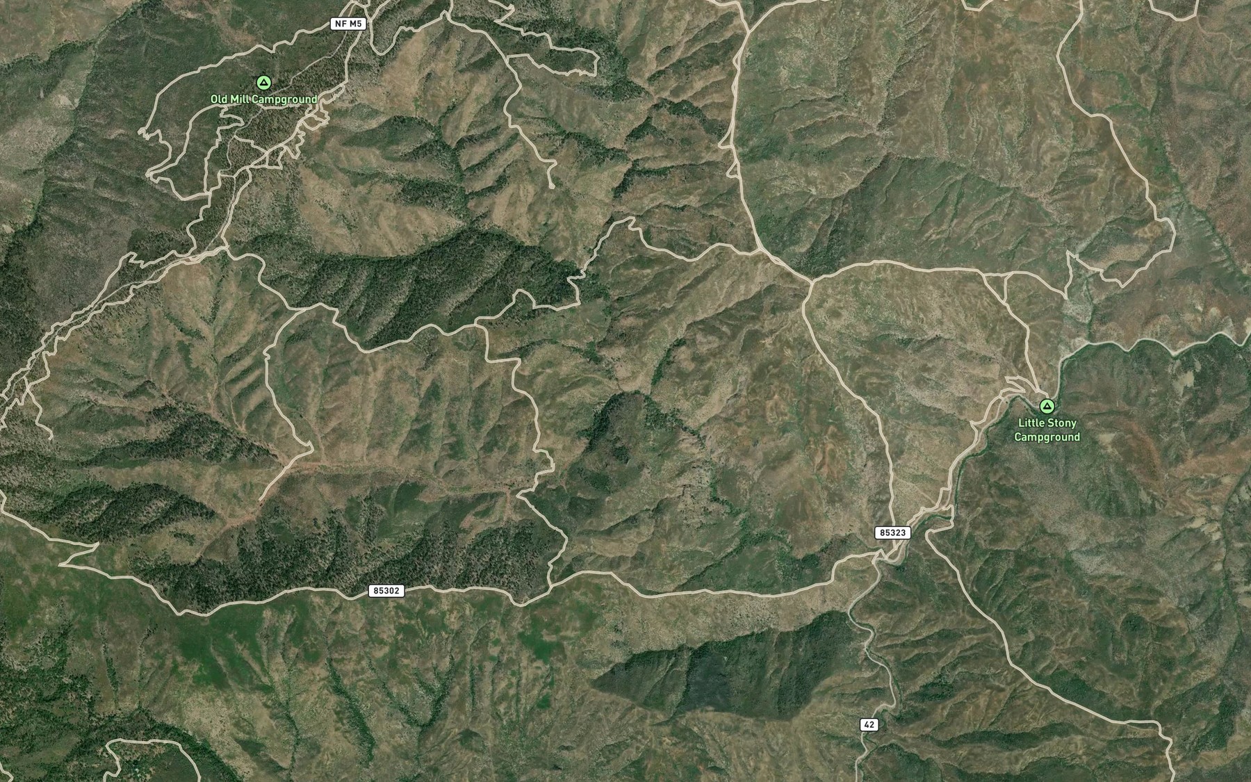 Satellite map of the Little Sullivan Creek