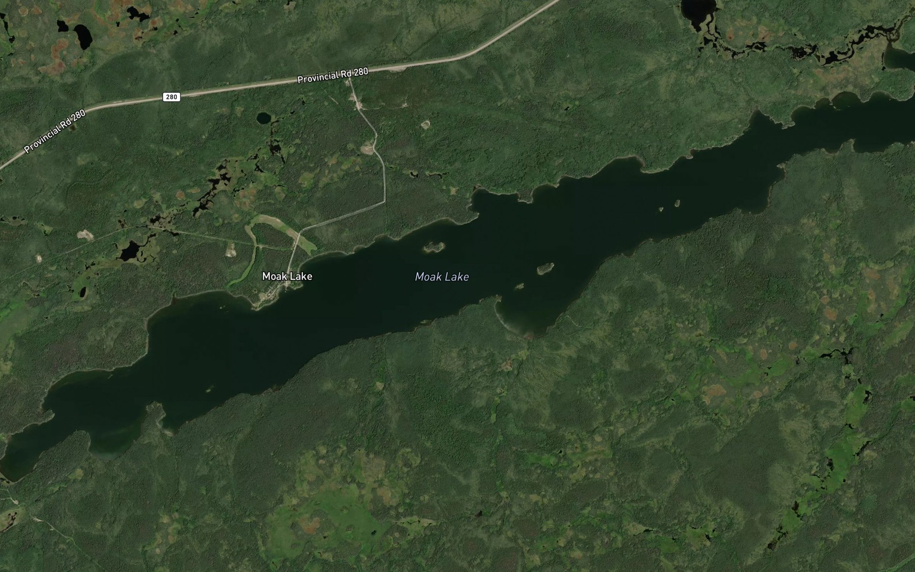 Satellite map of the Moak Lake
