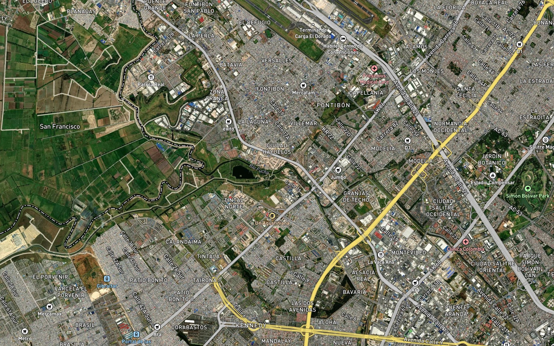Satellite map of the Rio Fucha