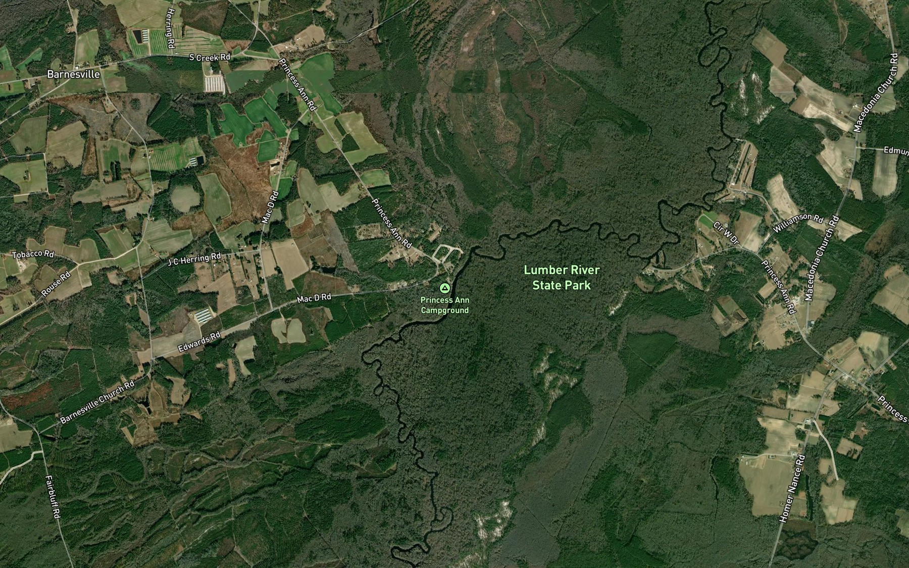 Satellite map of the Lumber River - Princess Anne